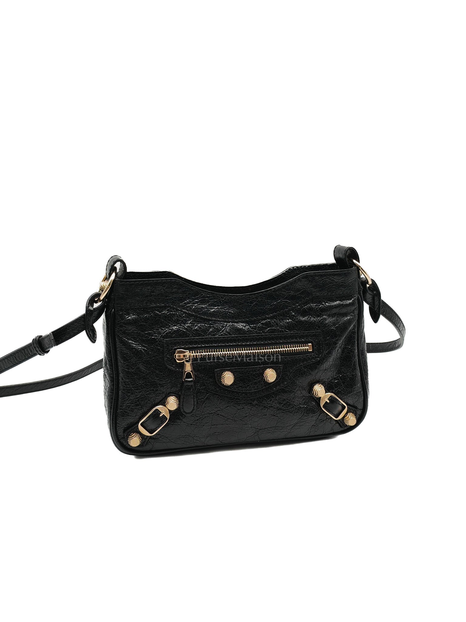 Giant 12 Hip Crossbody Bag in Black Textured Lambskin Leather & Gold Hardware | Purse Maison Luxury Bags Shop