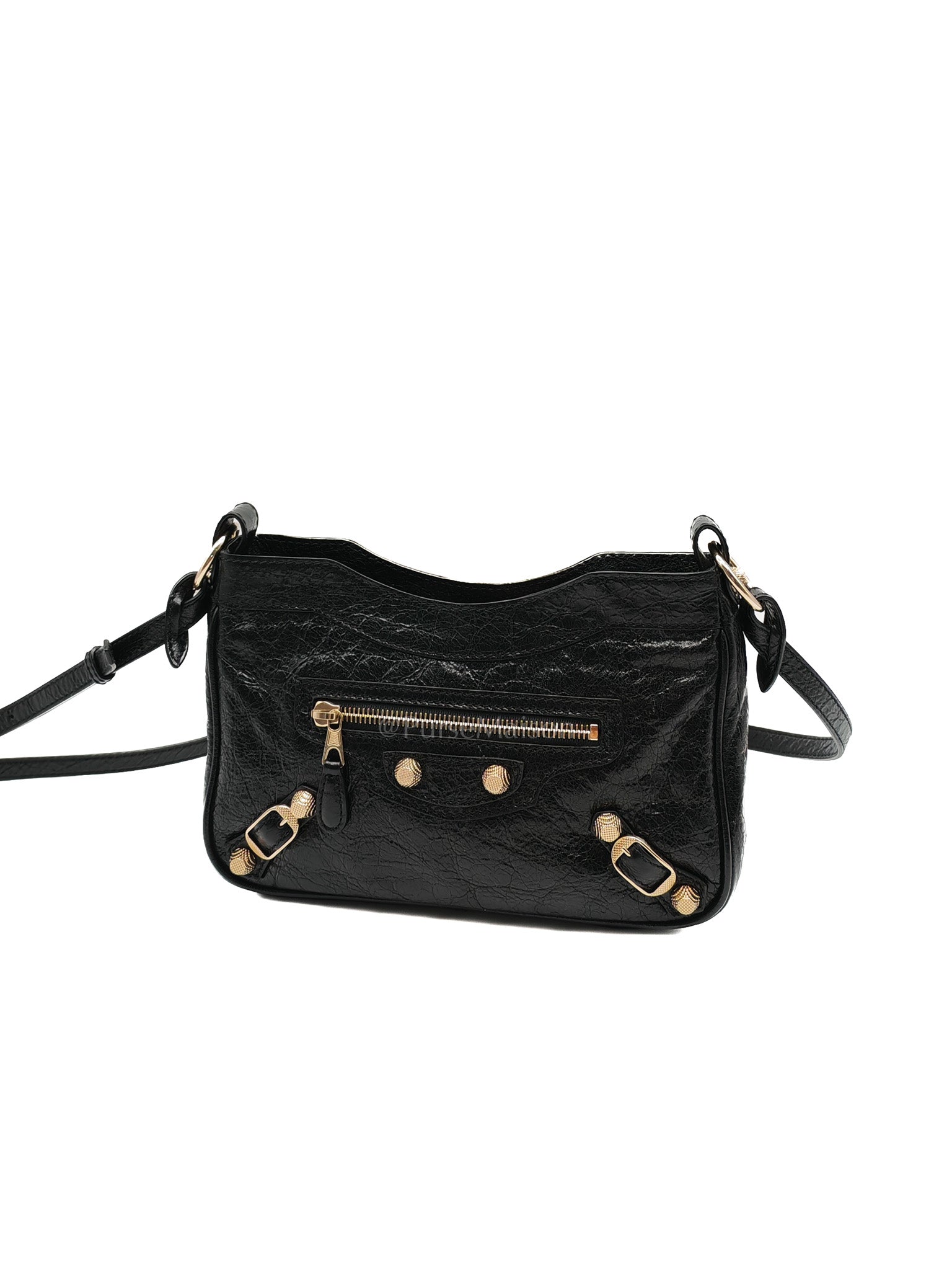 Giant 12 Hip Crossbody Bag in Black Textured Lambskin Leather & Gold Hardware | Purse Maison Luxury Bags Shop