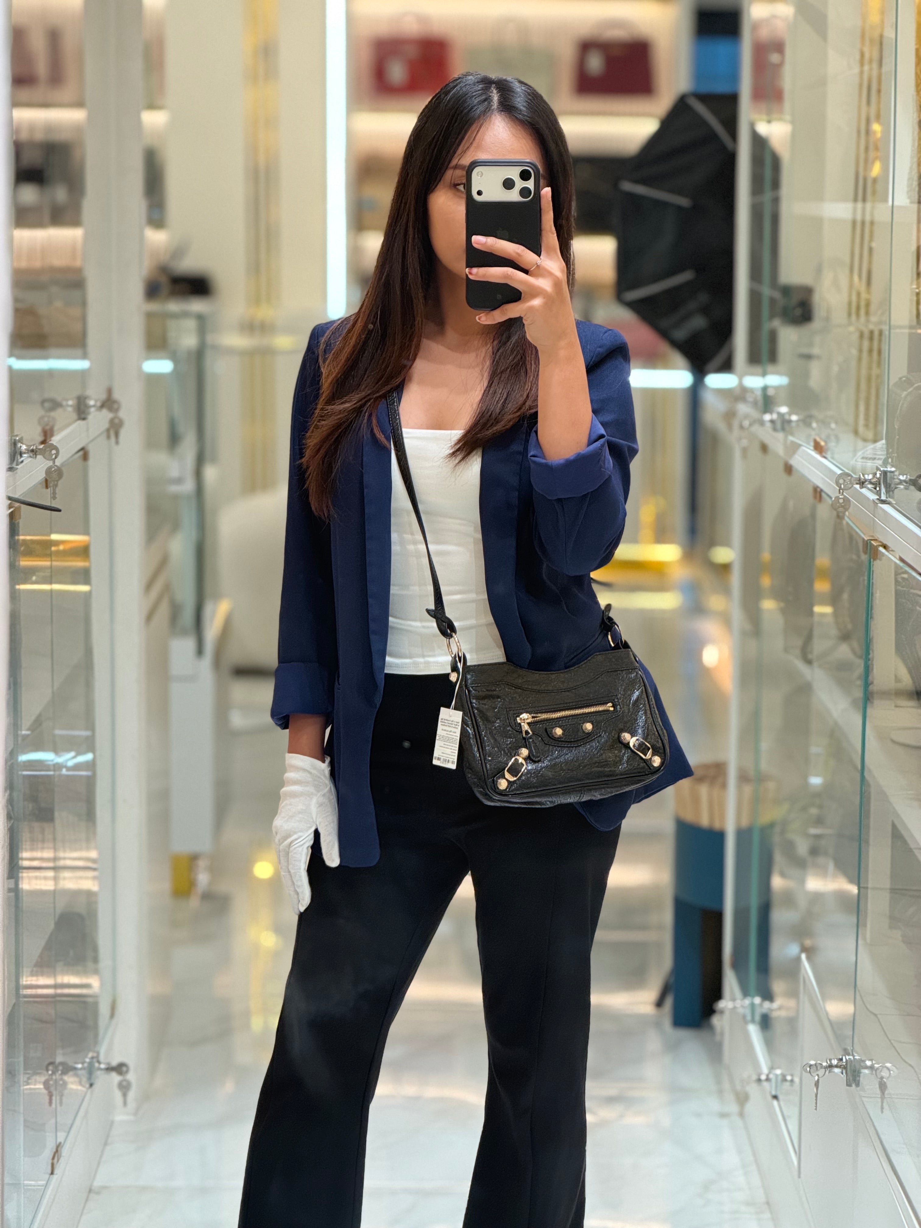 Giant 12 Hip Crossbody Bag in Black Textured Lambskin Leather & Gold Hardware | Purse Maison Luxury Bags Shop