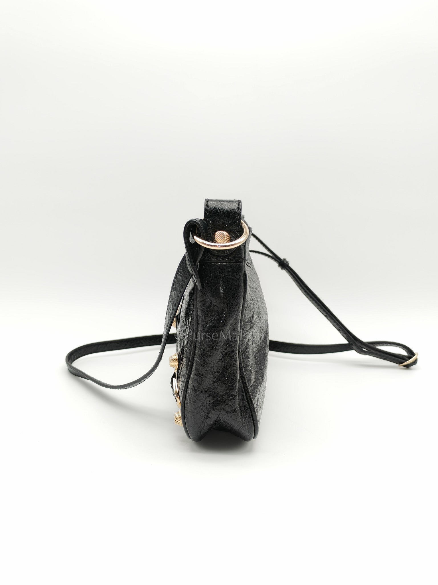 Giant 12 Hip Crossbody Bag in Black Textured Lambskin Leather & Gold Hardware | Purse Maison Luxury Bags Shop