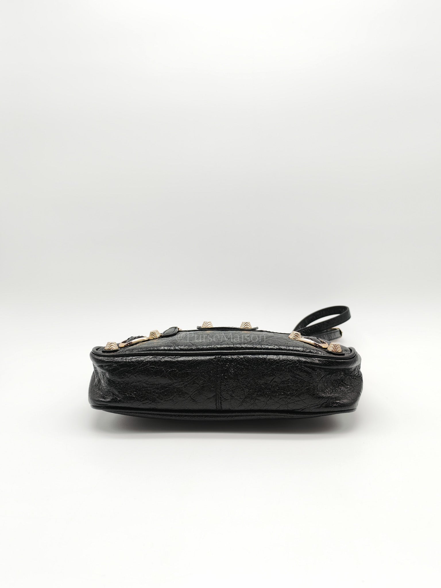 Giant 12 Hip Crossbody Bag in Black Textured Lambskin Leather & Gold Hardware | Purse Maison Luxury Bags Shop