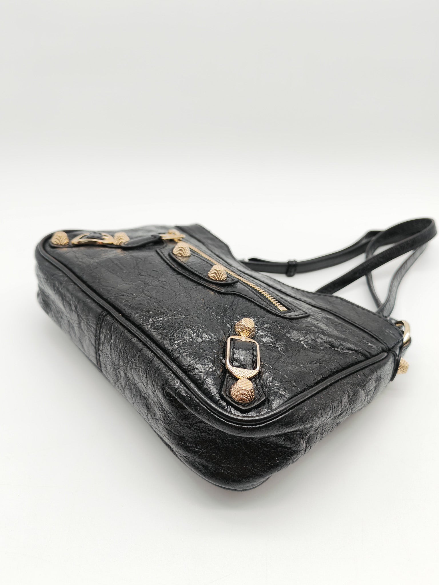 Giant 12 Hip Crossbody Bag in Black Textured Lambskin Leather & Gold Hardware | Purse Maison Luxury Bags Shop