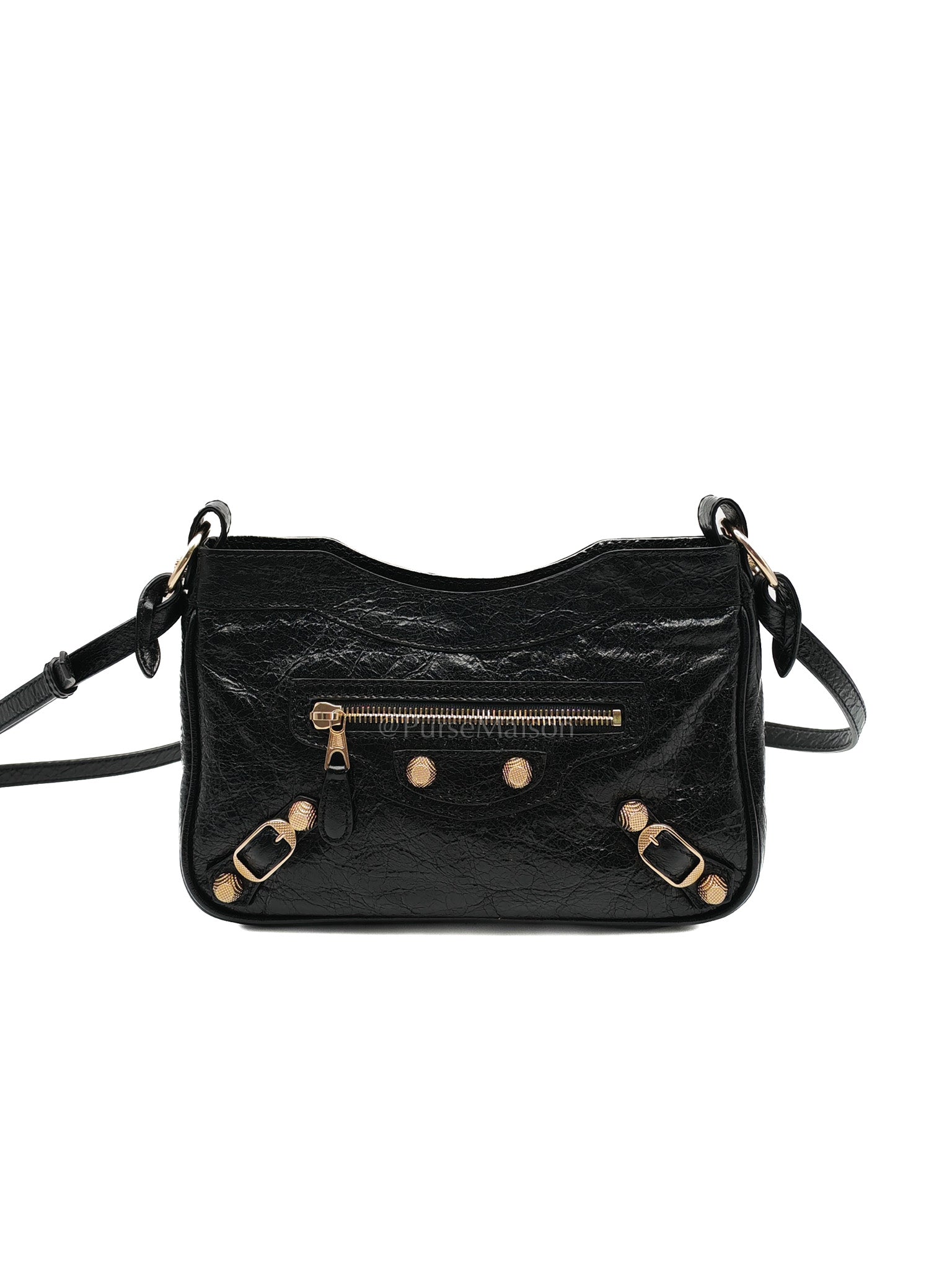 Giant 12 Hip Crossbody Bag in Black Textured Lambskin Leather & Gold Hardware | Purse Maison Luxury Bags Shop