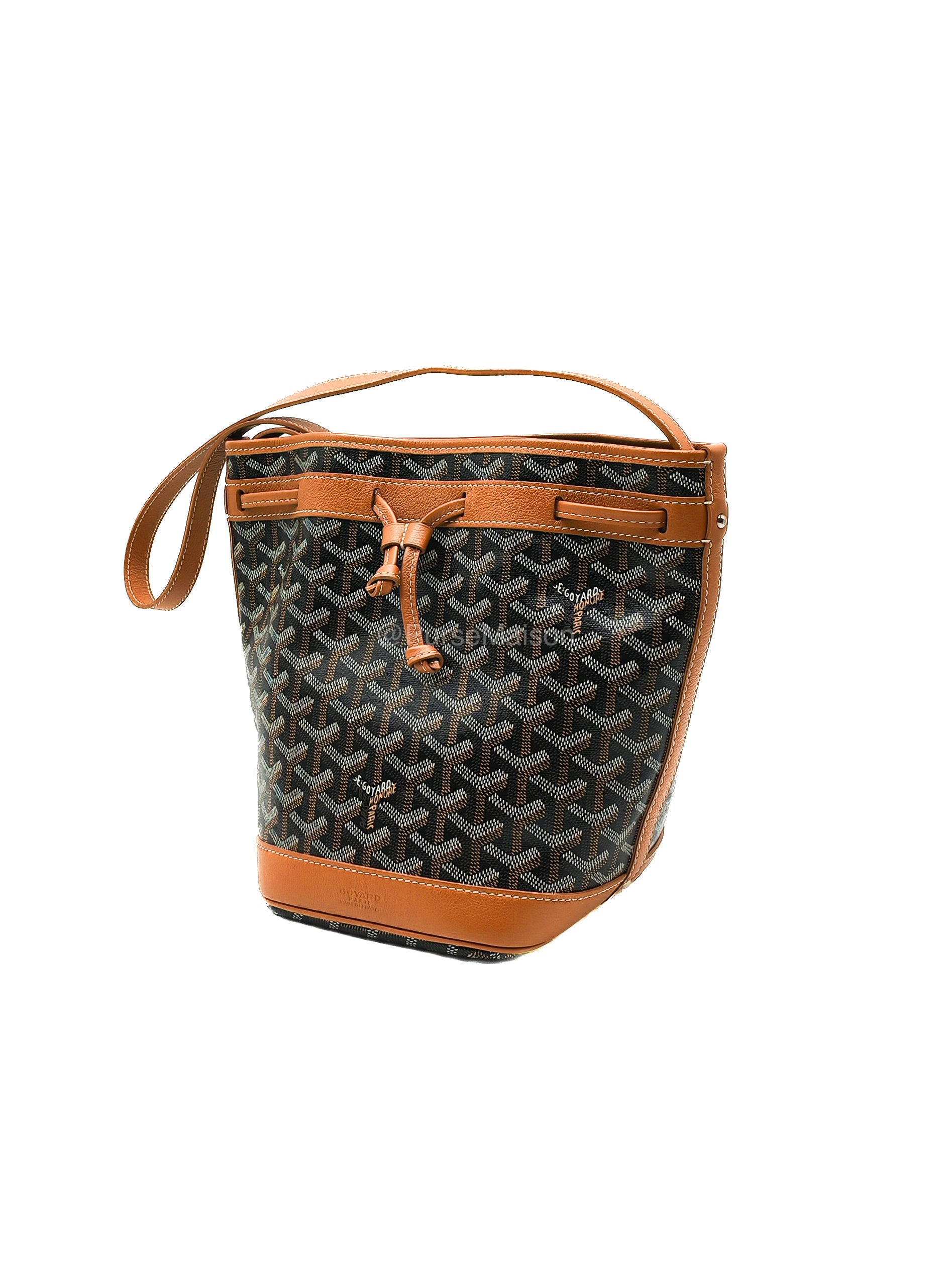 Goyard Petit Flot Bucket Bag in Black/Tan Goyardine Canvas