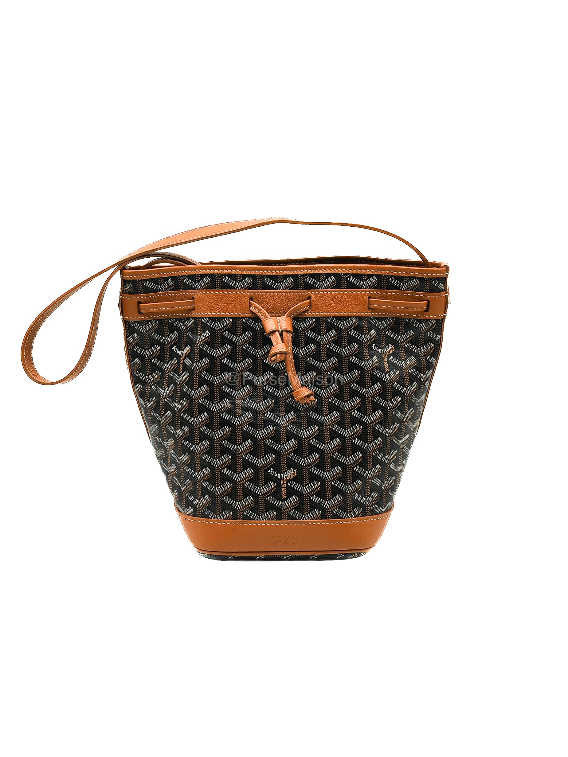 Goyard Petit Flot Bucket Bag in Black/Tan Goyardine Canvas