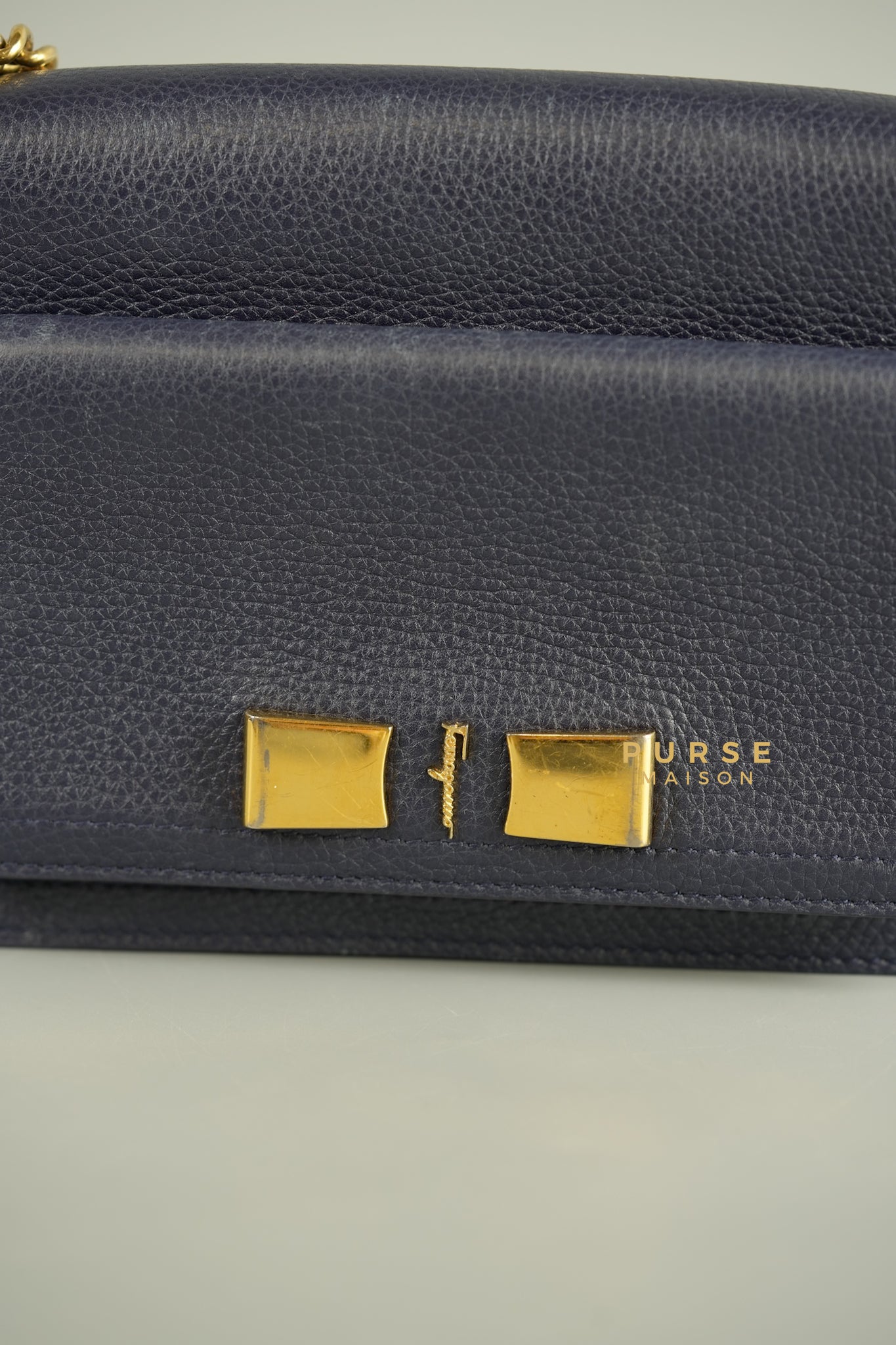 Ginevra Bag in Pebbled Navy Blue Leather | Purse Maison Luxury Bags Shop