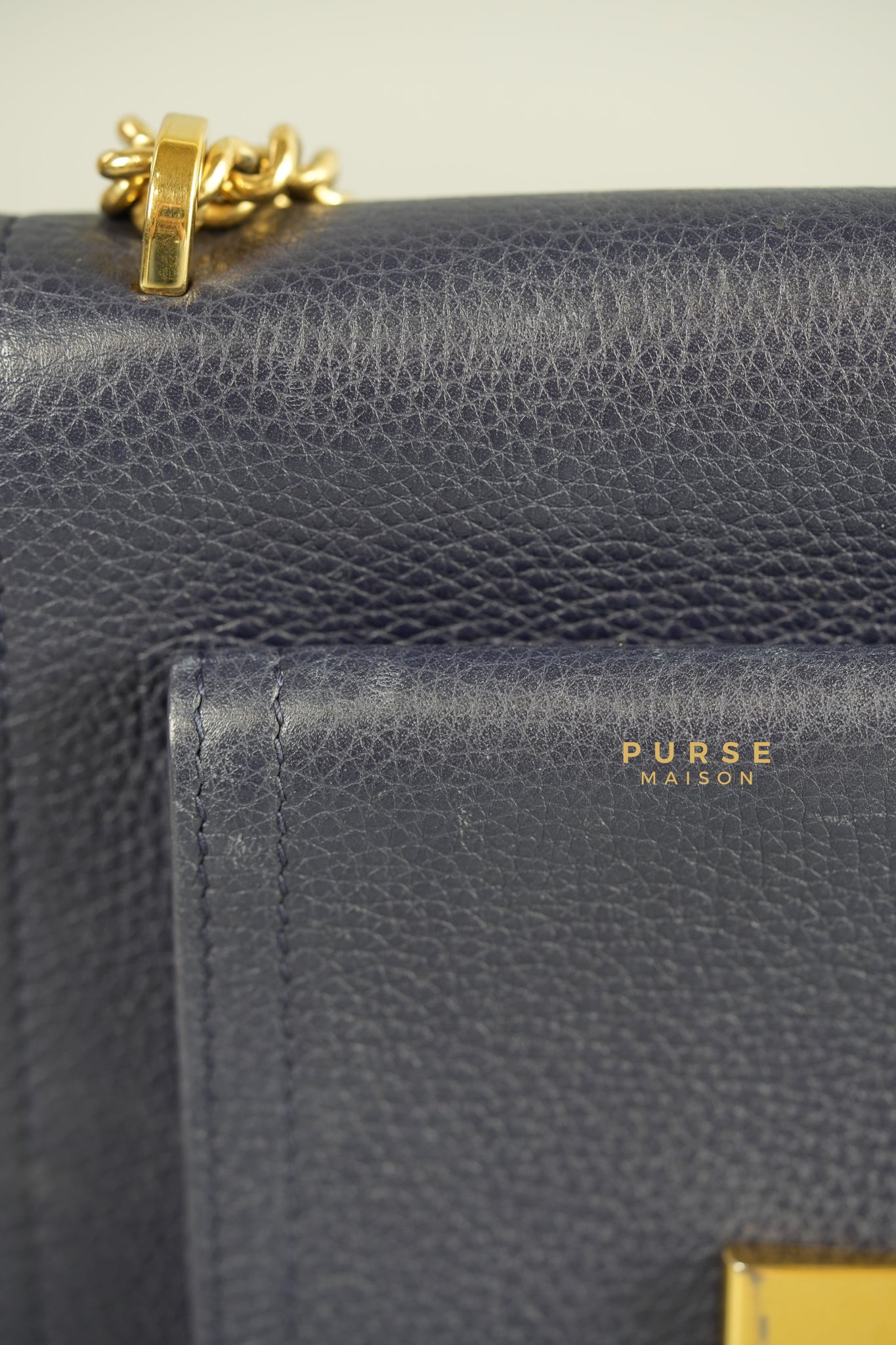 Ginevra Bag in Pebbled Navy Blue Leather | Purse Maison Luxury Bags Shop