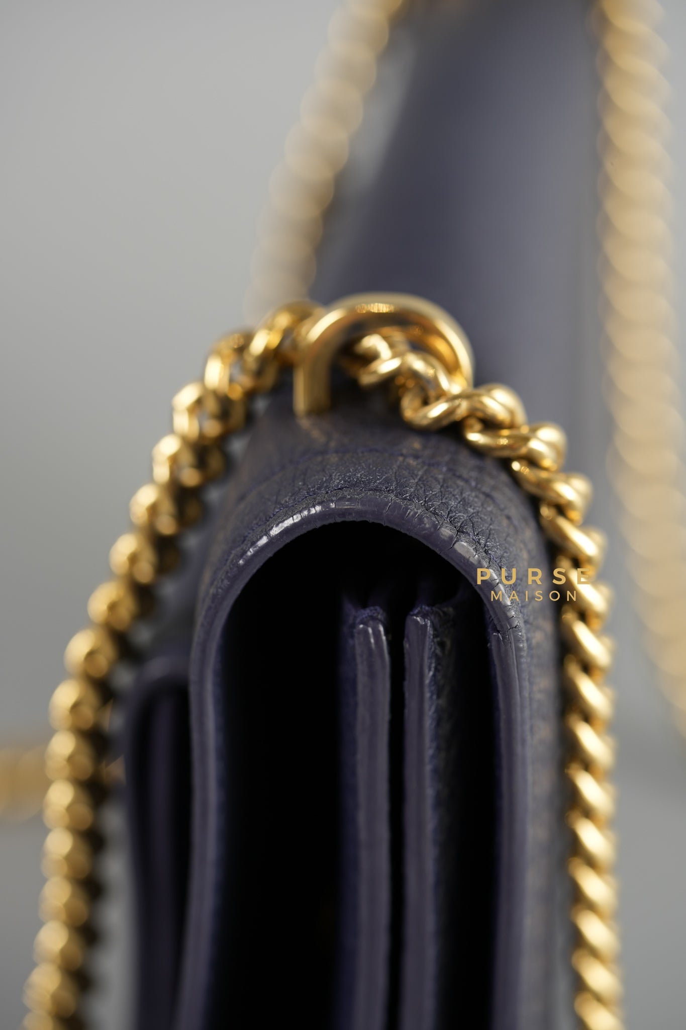 Ginevra Bag in Pebbled Navy Blue Leather | Purse Maison Luxury Bags Shop