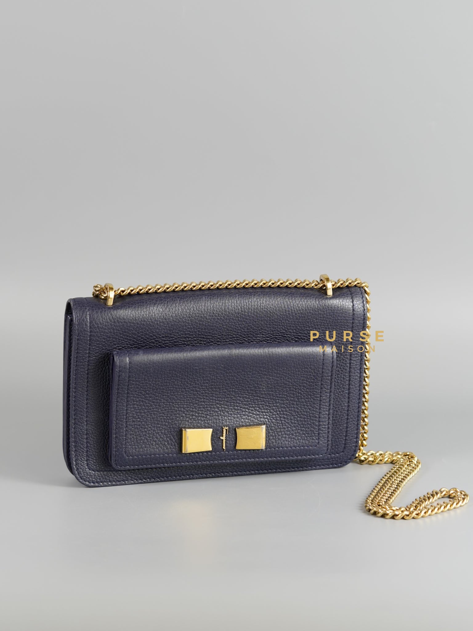 Ginevra Bag in Pebbled Navy Blue Leather | Purse Maison Luxury Bags Shop