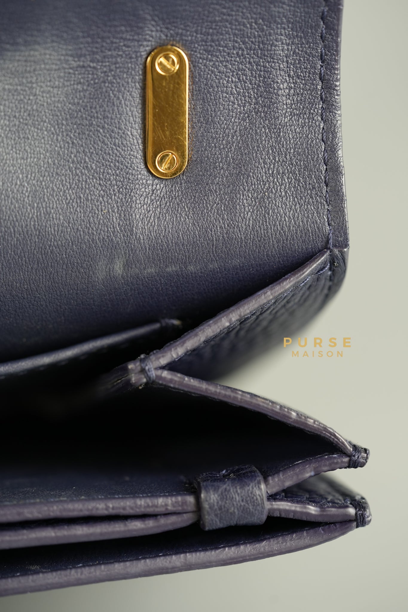 Ginevra Bag in Pebbled Navy Blue Leather | Purse Maison Luxury Bags Shop