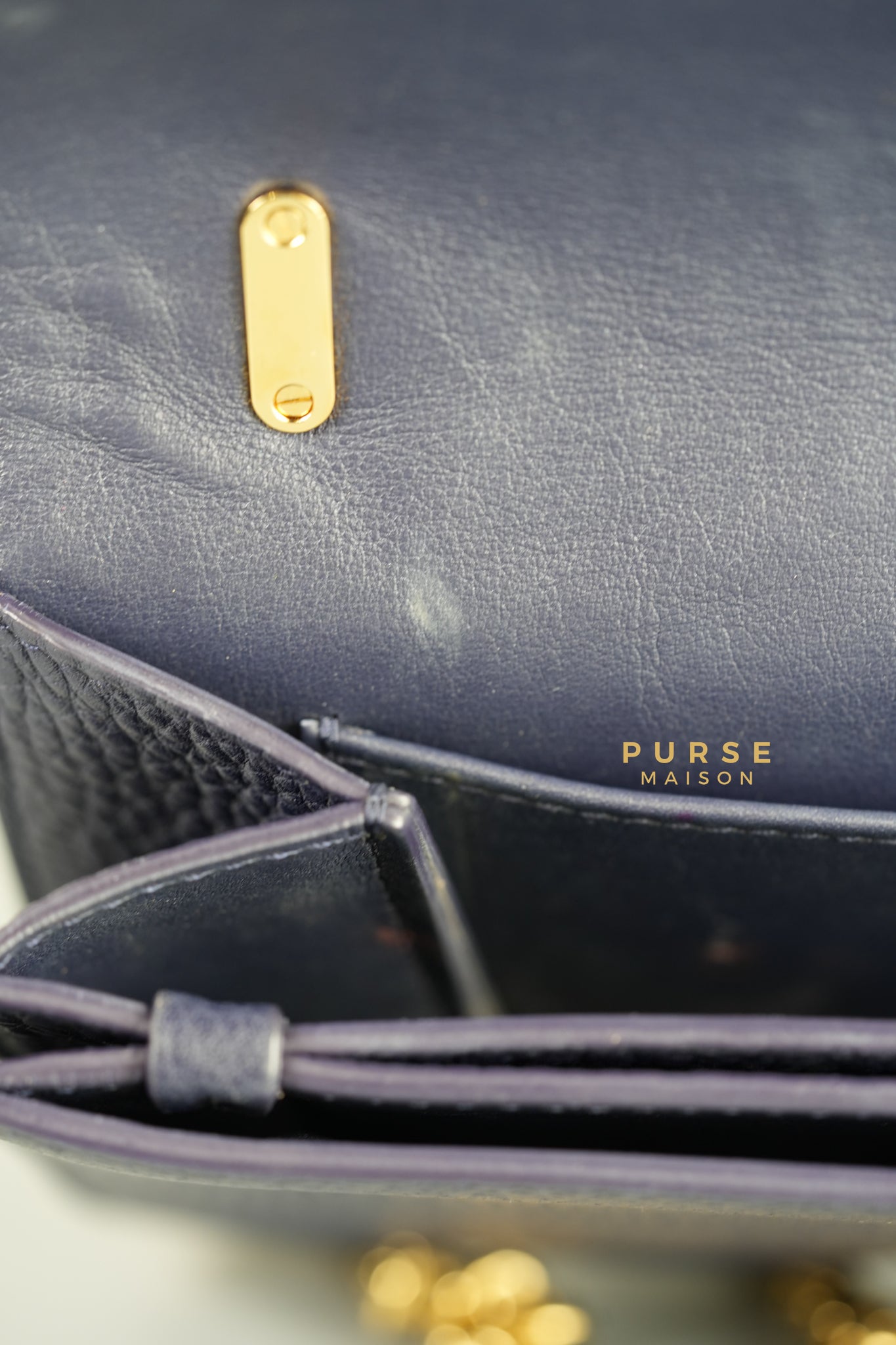 Ginevra Bag in Pebbled Navy Blue Leather | Purse Maison Luxury Bags Shop