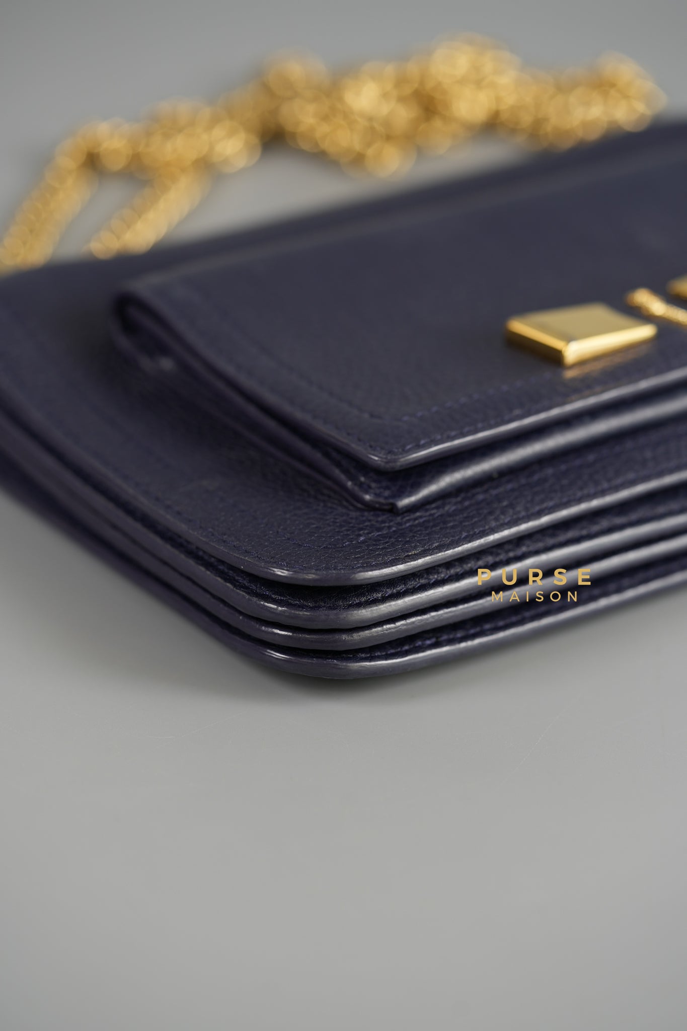 Ginevra Bag in Pebbled Navy Blue Leather | Purse Maison Luxury Bags Shop