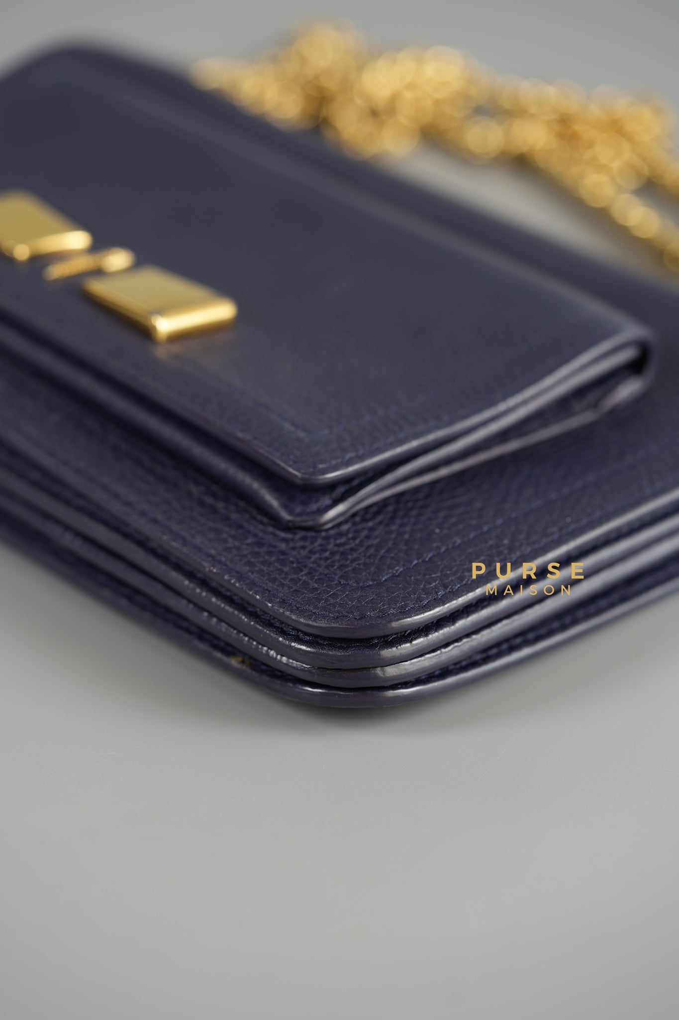 Ginevra Bag in Pebbled Navy Blue Leather | Purse Maison Luxury Bags Shop