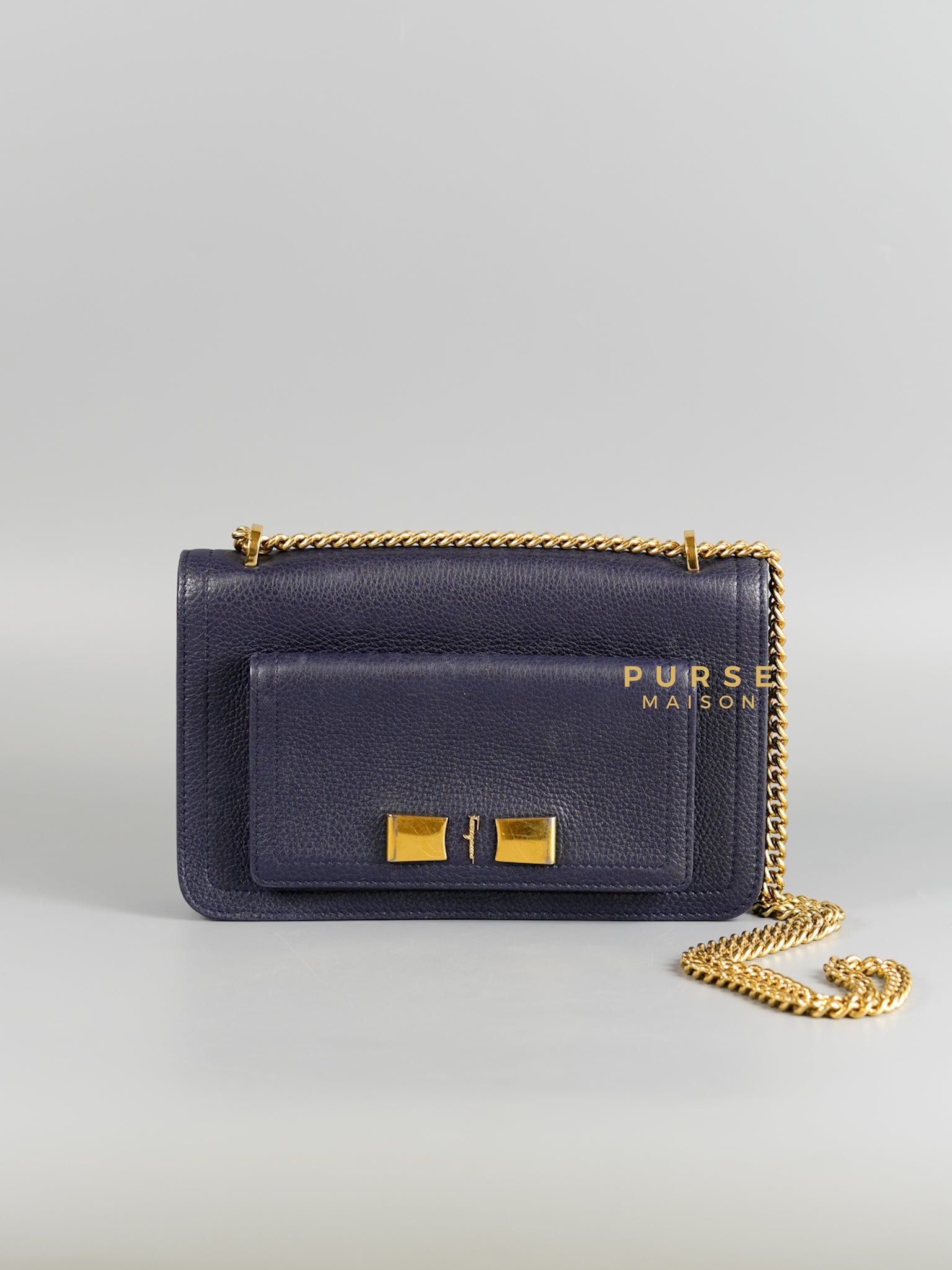 Ginevra Bag in Pebbled Navy Blue Leather | Purse Maison Luxury Bags Shop