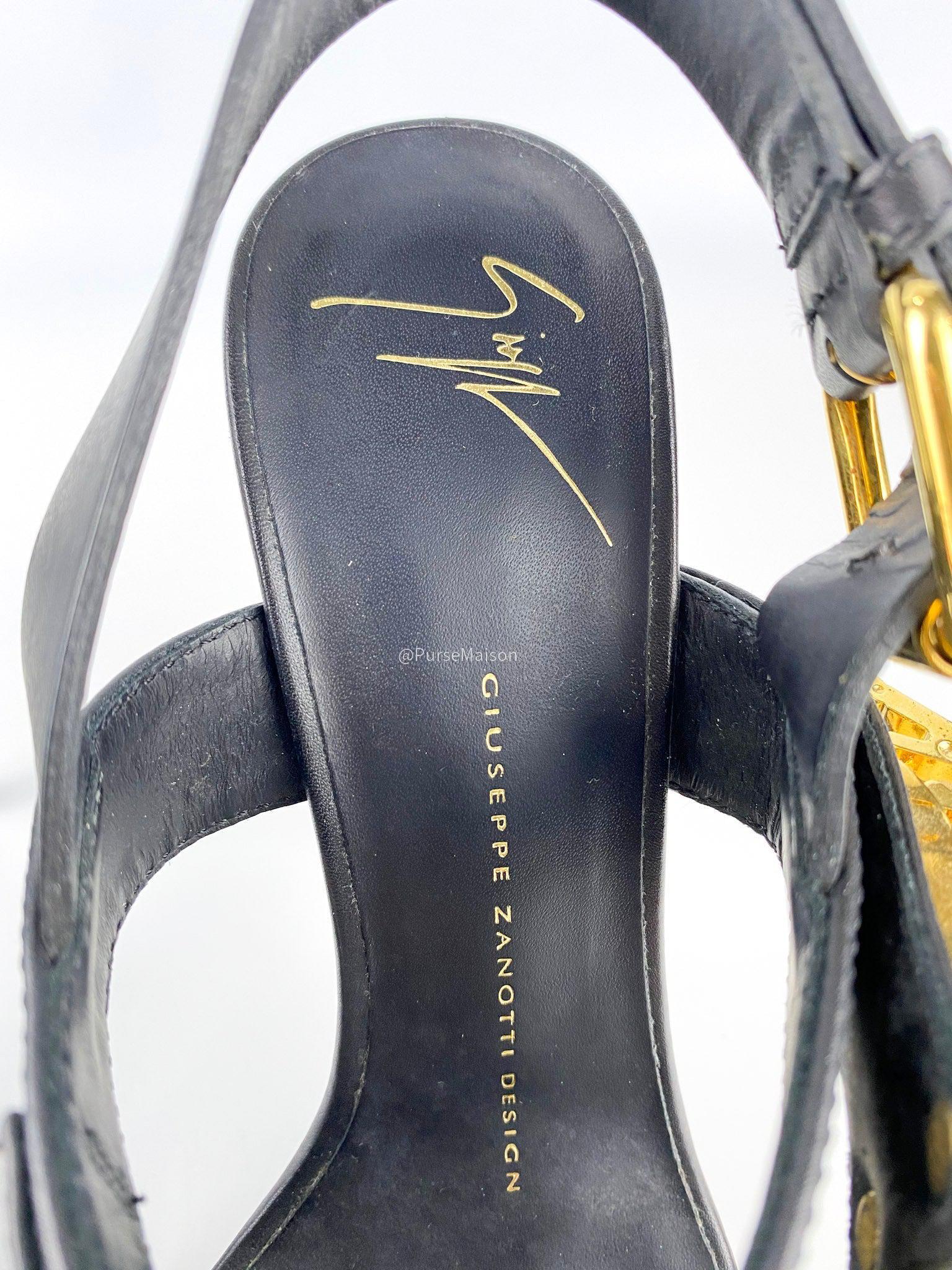 Giuseppe Zanotti Coline Ski Buckle Leather Sandals Size 37 EUR (23.5cm)