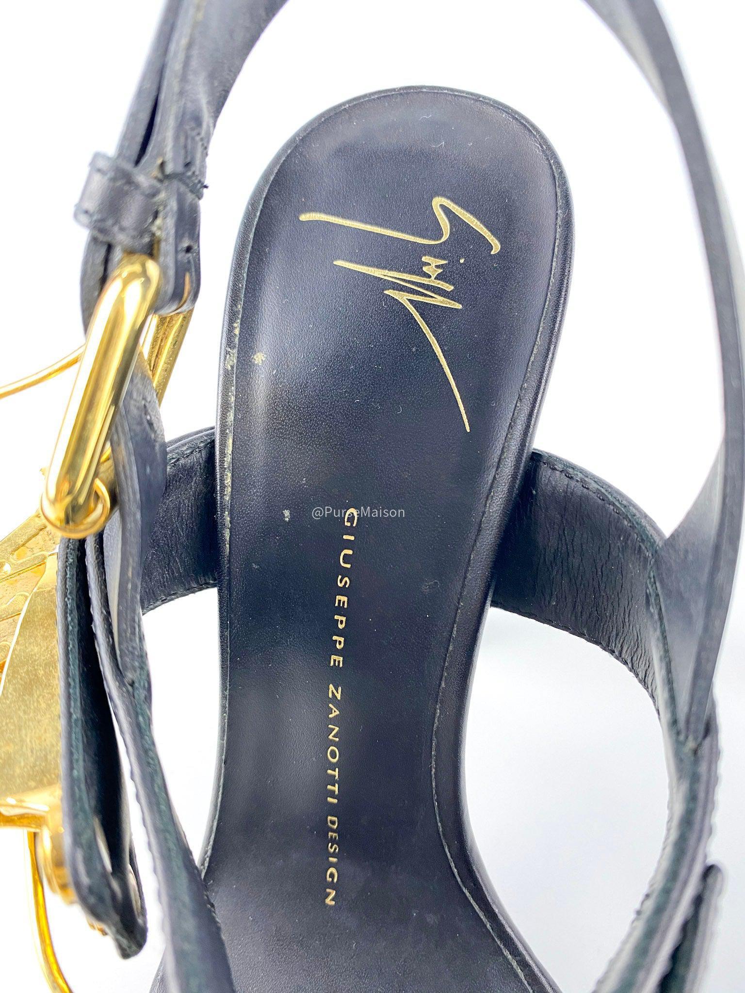 Giuseppe Zanotti Coline Ski Buckle Leather Sandals Size 37 EUR