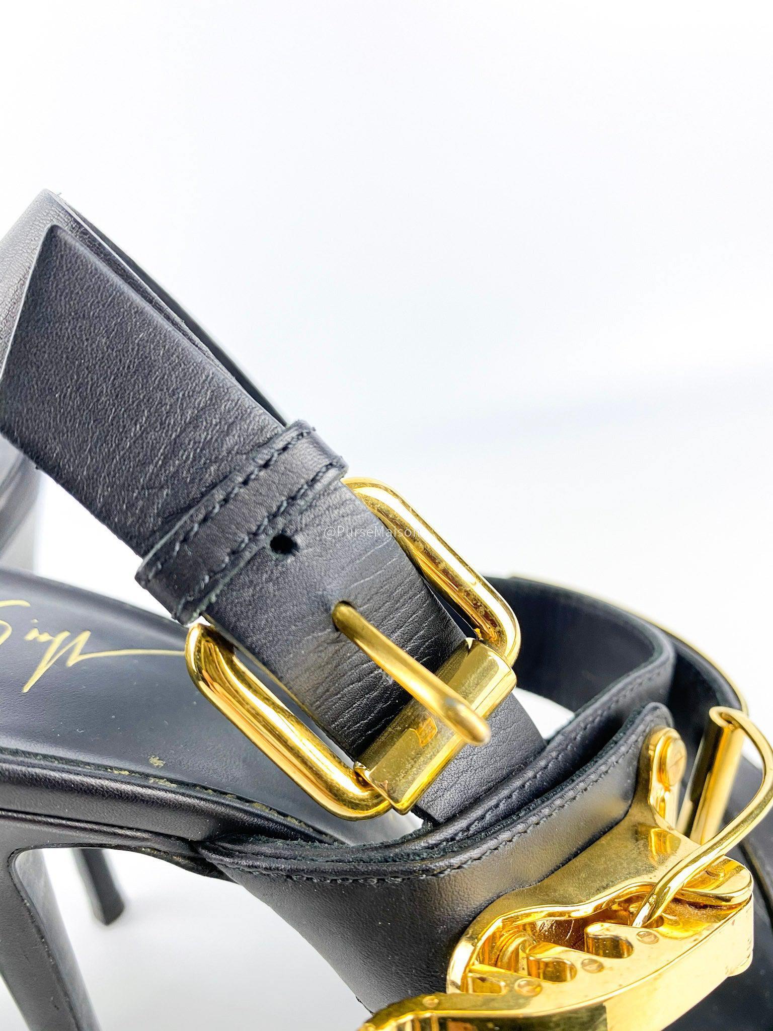 Giuseppe Zanotti Coline Ski Buckle Leather Sandals Size 37 EUR (23.5cm)