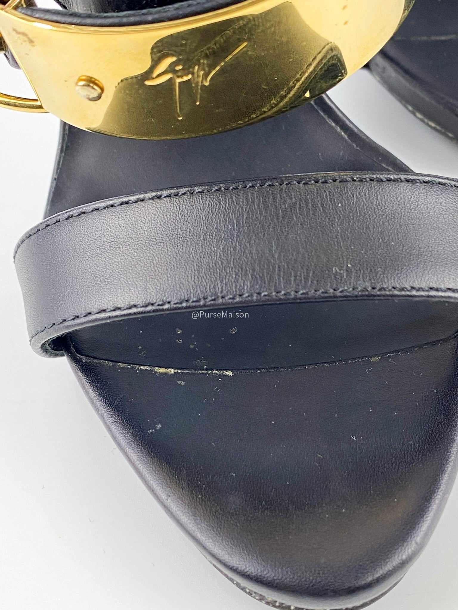 Giuseppe Zanotti Coline Ski Buckle Leather Sandals Size 37 EUR (23.5cm)