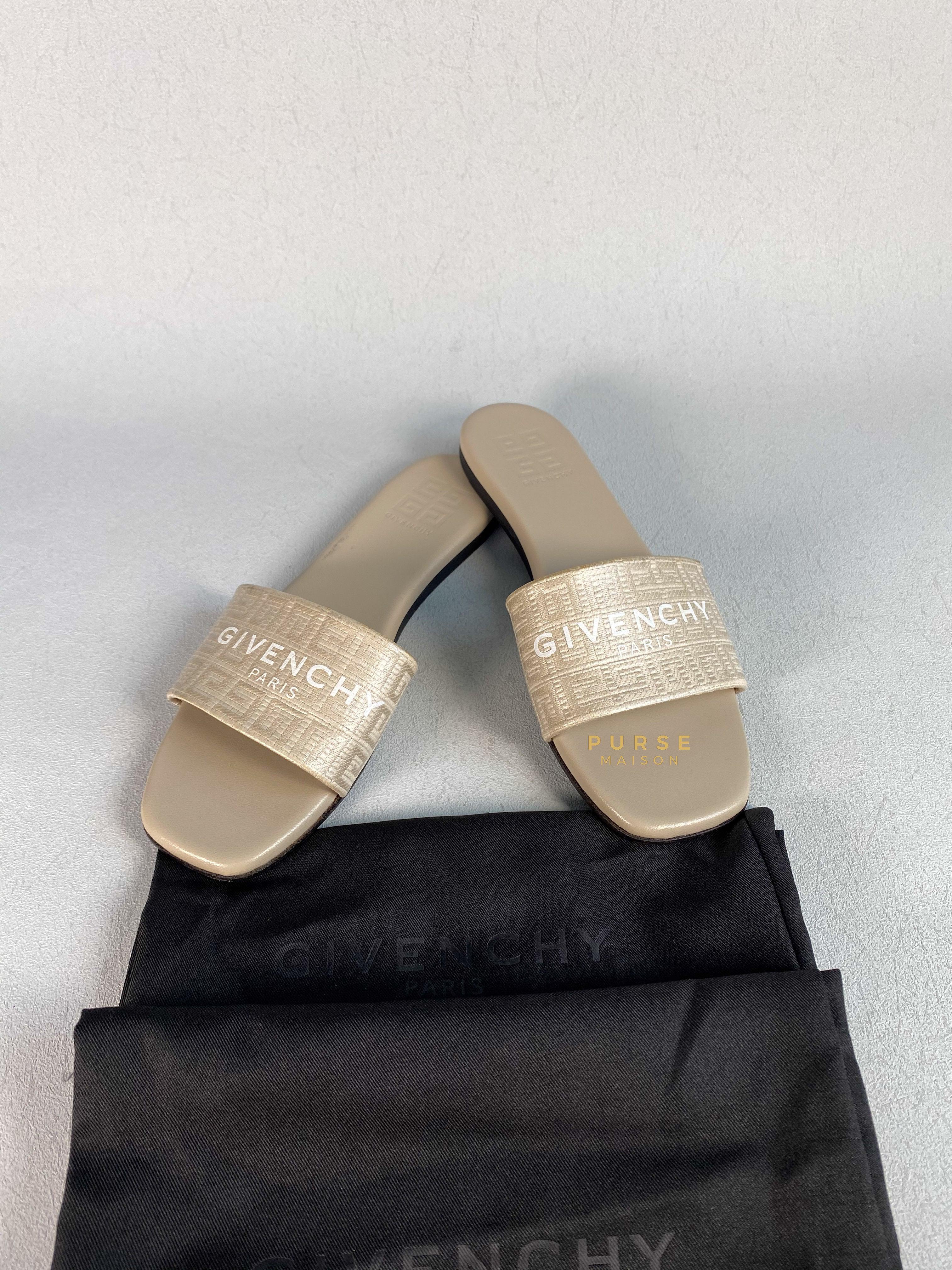 Givenchy 4G Logo Coated Canvas Slide Sandals in Natural