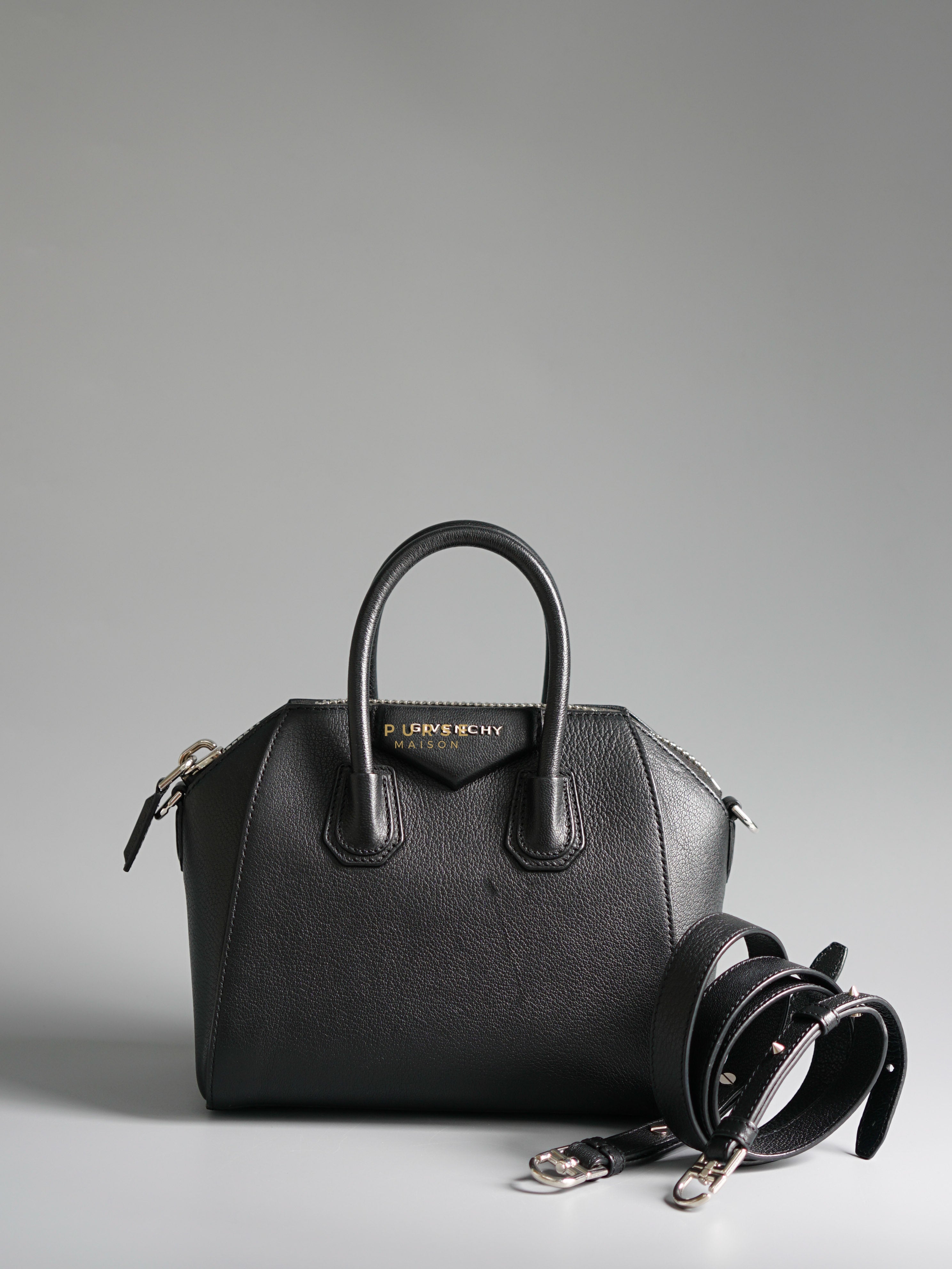 Givenchy Antigona Mini Black Goatskin Canvas Bag Purse