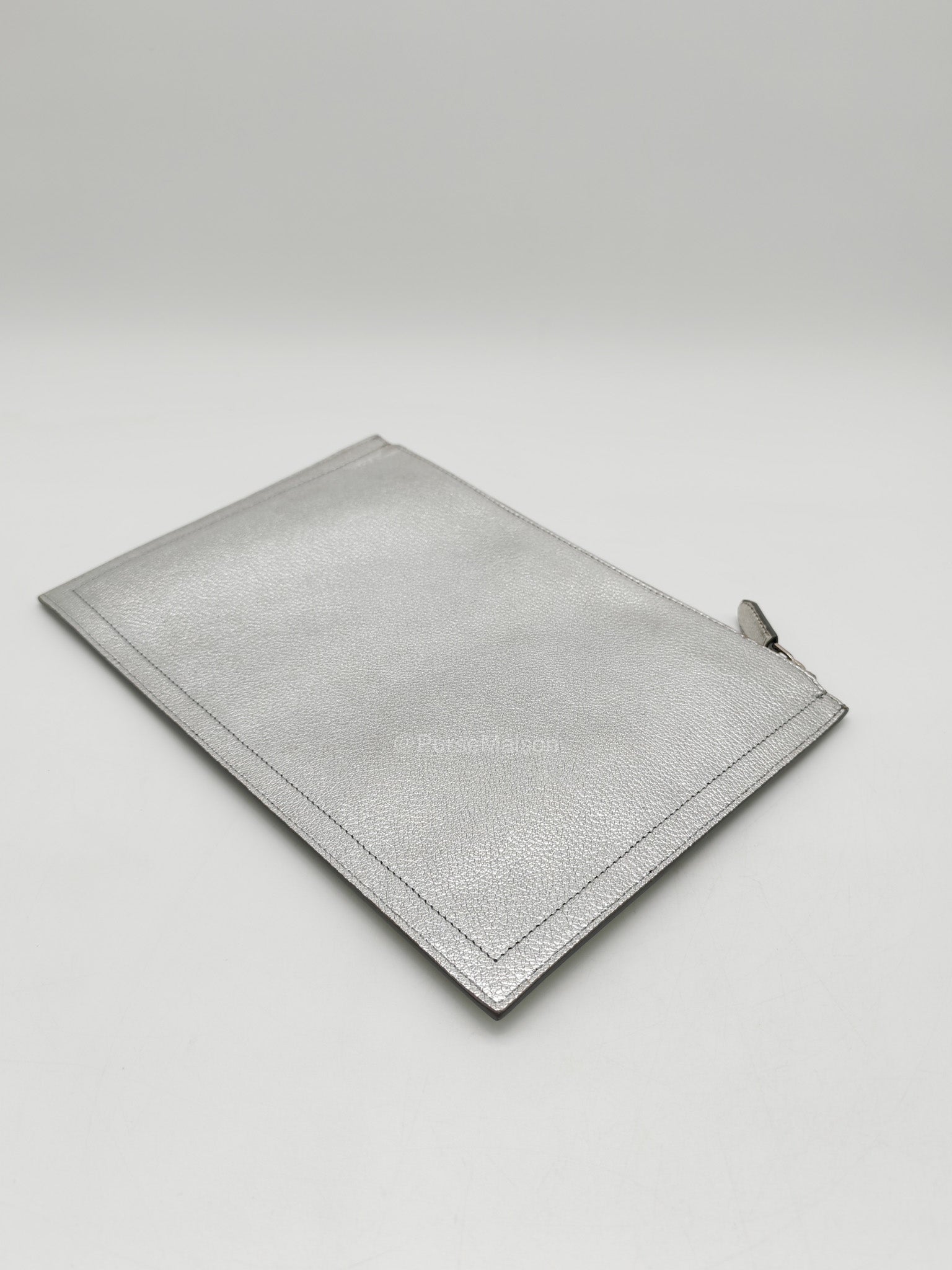 Givenchy Antigona Pouch in Metallic Silver Calf Leather and Silver Hardware | Purse Maison Luxury Bags Shop