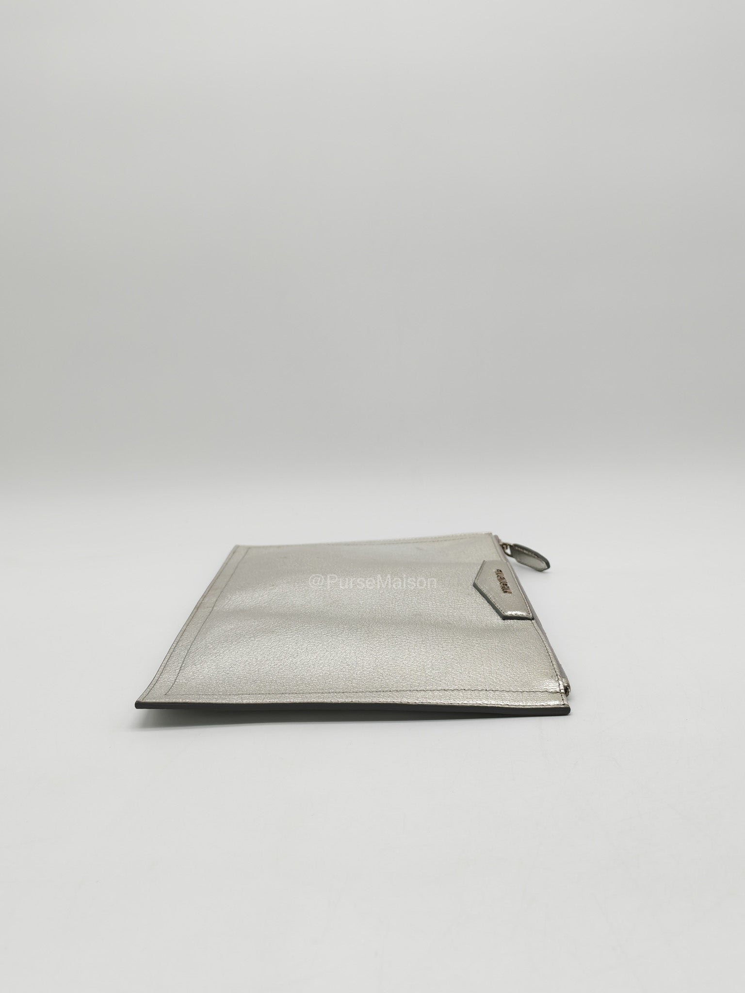Givenchy Antigona Pouch in Metallic Silver Calf Leather and Silver Hardware | Purse Maison Luxury Bags Shop