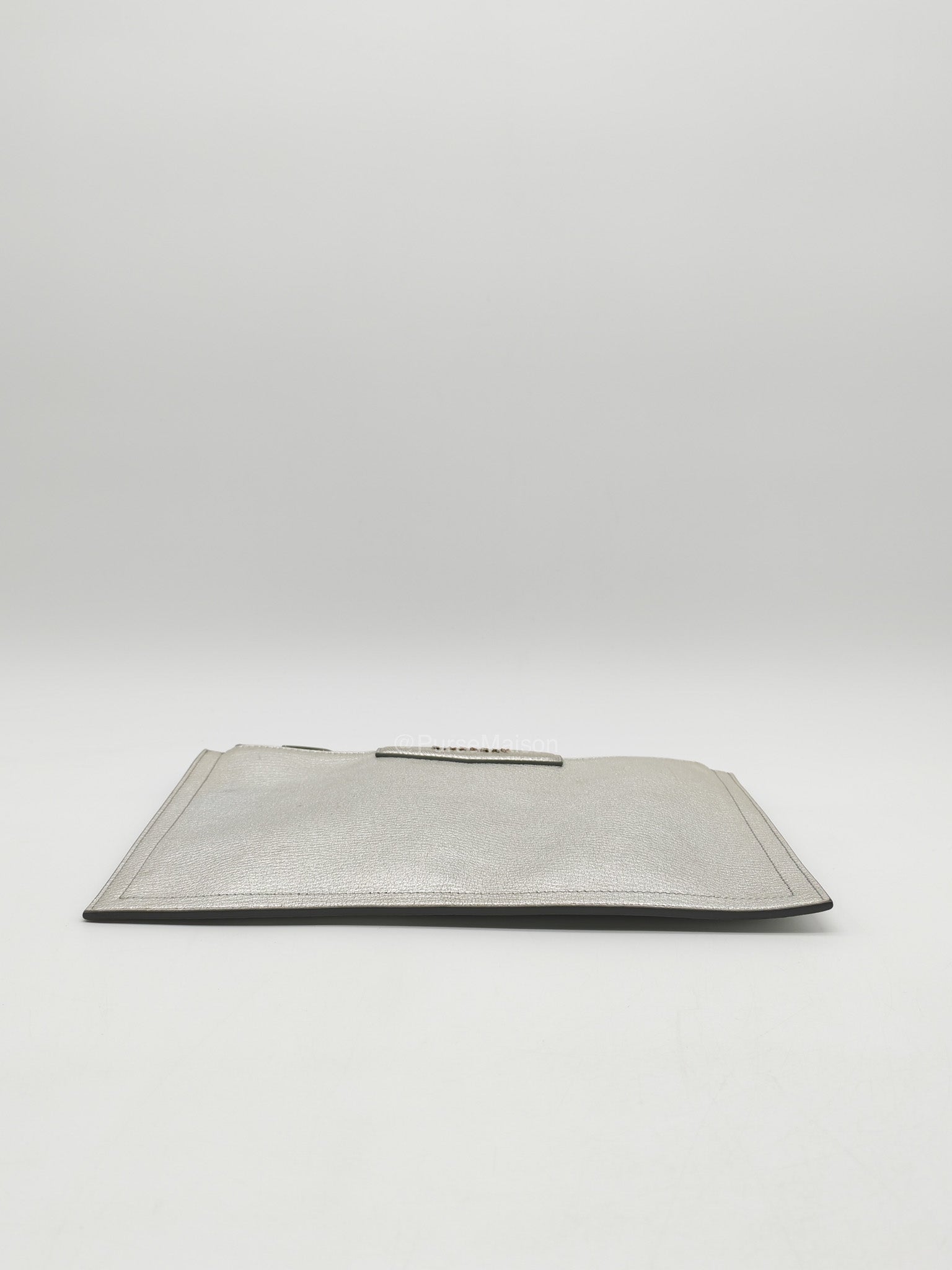 Givenchy Antigona Pouch in Metallic Silver Calf Leather and Silver Hardware | Purse Maison Luxury Bags Shop