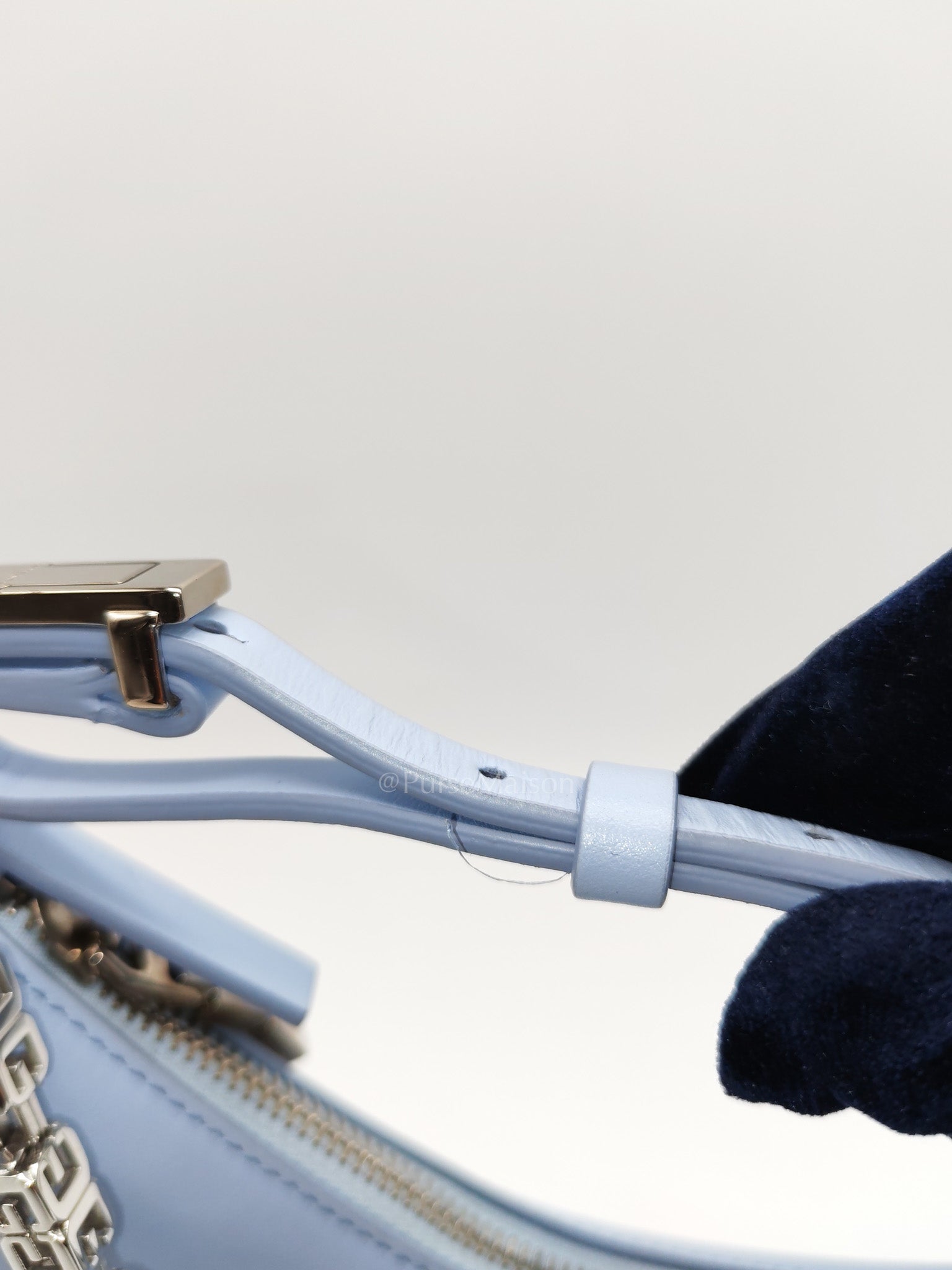 Moon Cut Out Shoulder Bag Small in Baby Blue Smooth Calfskin Leather & Silver Hardware | Purse Maison Luxury Bags Shop