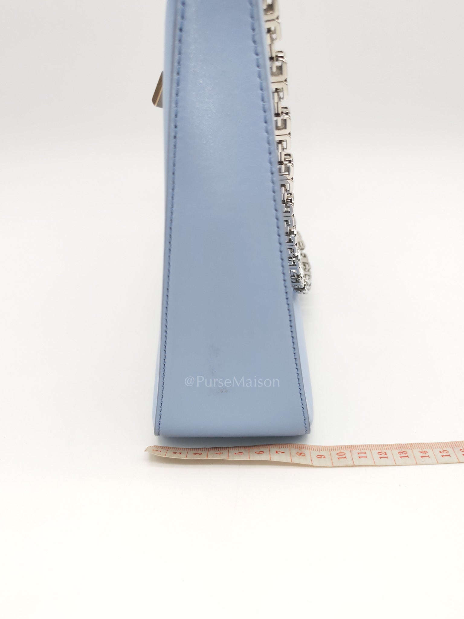 Moon Cut Out Shoulder Bag Small in Baby Blue Smooth Calfskin Leather & Silver Hardware | Purse Maison Luxury Bags Shop
