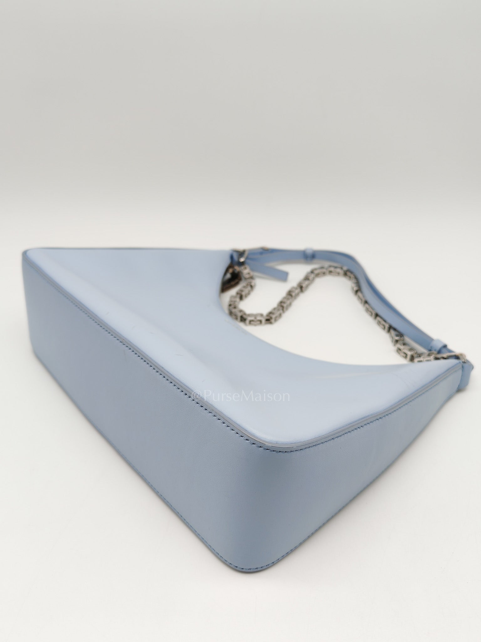 Moon Cut Out Shoulder Bag Small in Baby Blue Smooth Calfskin Leather & Silver Hardware | Purse Maison Luxury Bags Shop