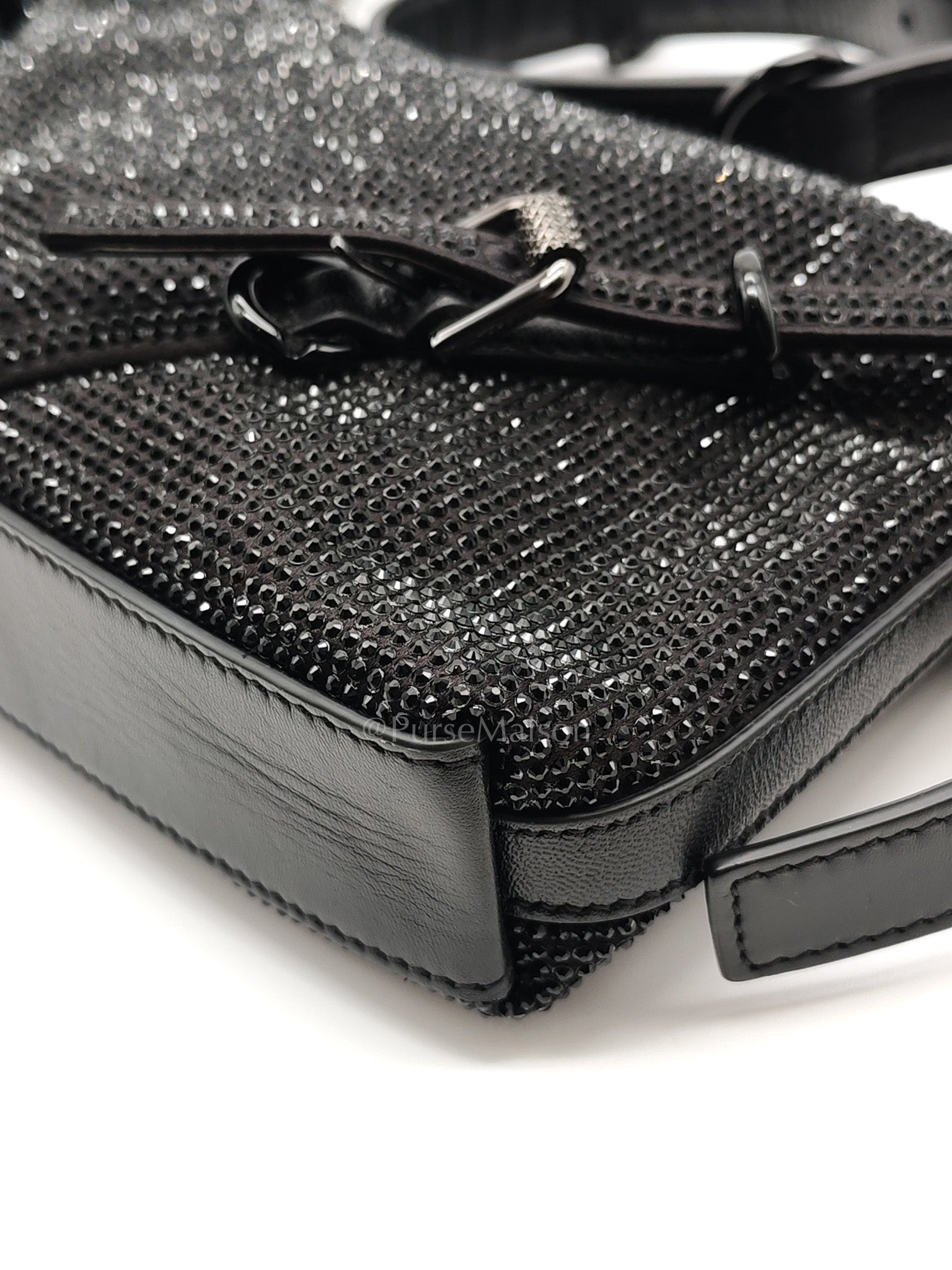 Vouyou Shoulder Bag in Black Satin with Rhinestone | Purse Maison Luxury Bags Shop