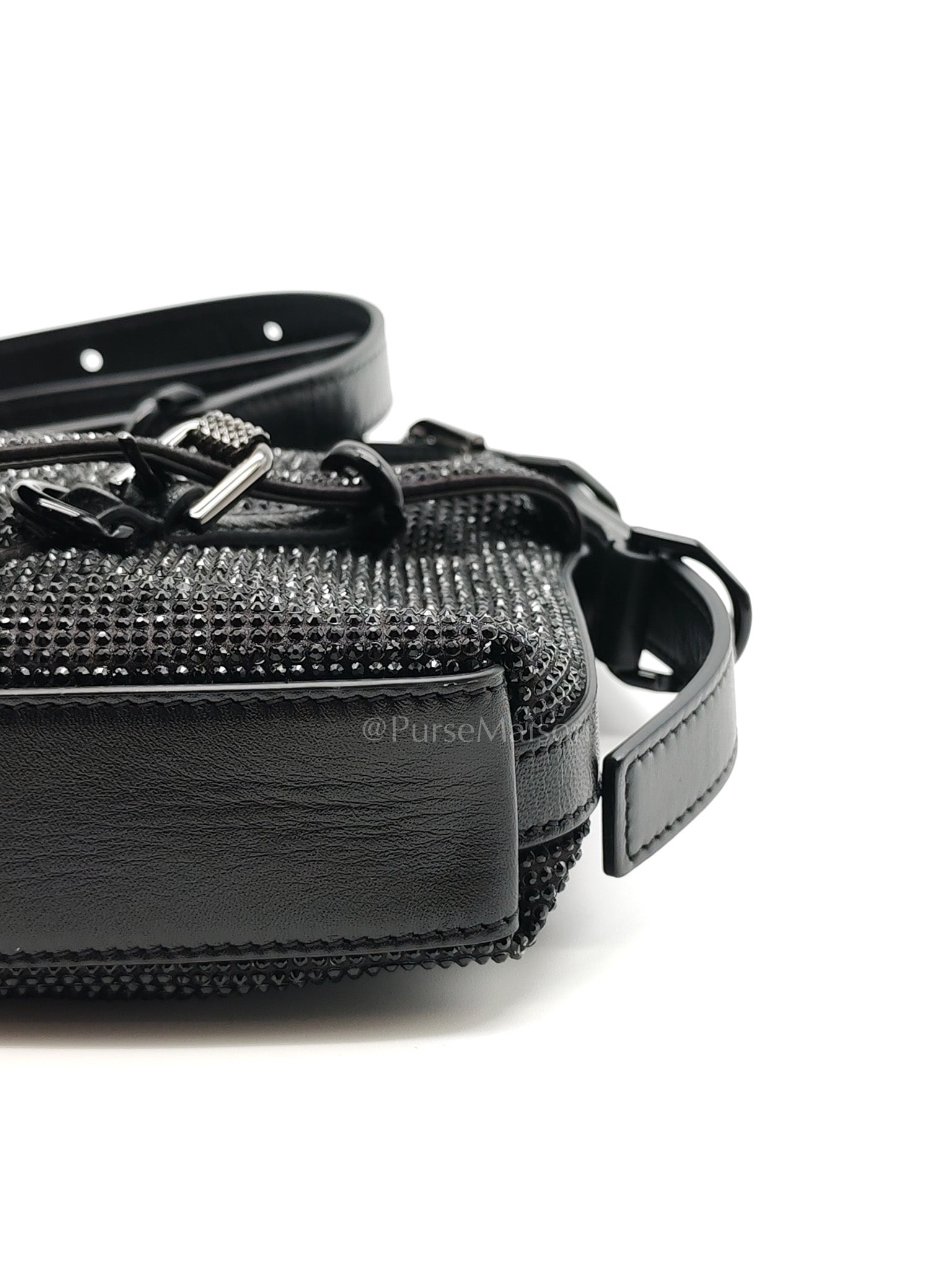 Vouyou Shoulder Bag in Black Satin with Rhinestone | Purse Maison Luxury Bags Shop