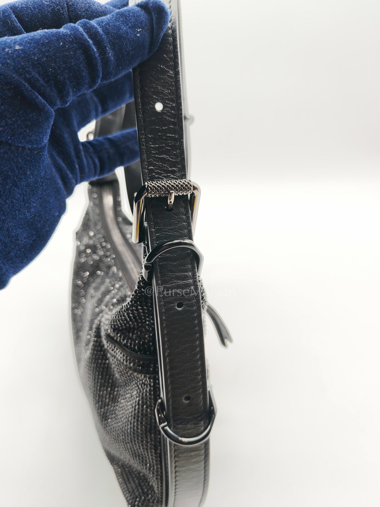 Vouyou Shoulder Bag in Black Satin with Rhinestone | Purse Maison Luxury Bags Shop