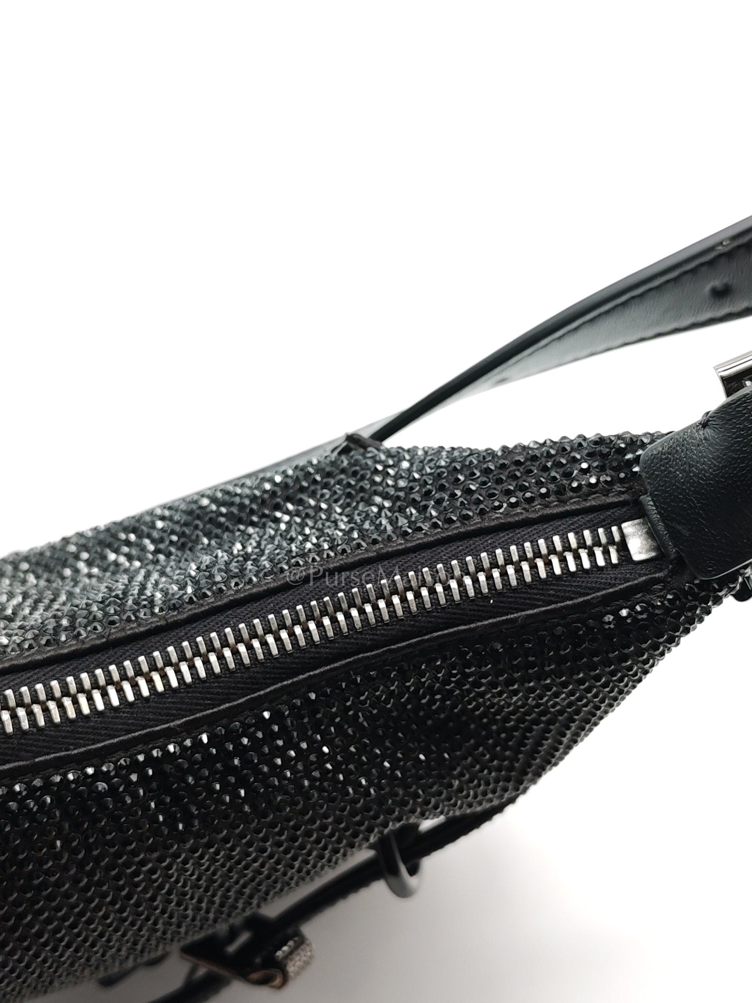 Vouyou Shoulder Bag in Black Satin with Rhinestone | Purse Maison Luxury Bags Shop