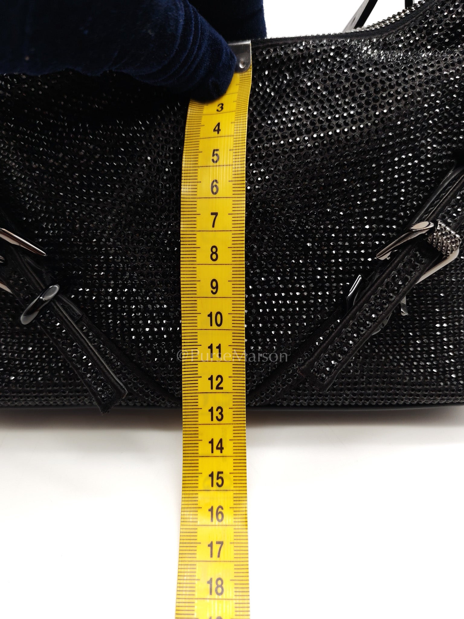 Vouyou Shoulder Bag in Black Satin with Rhinestone | Purse Maison Luxury Bags Shop