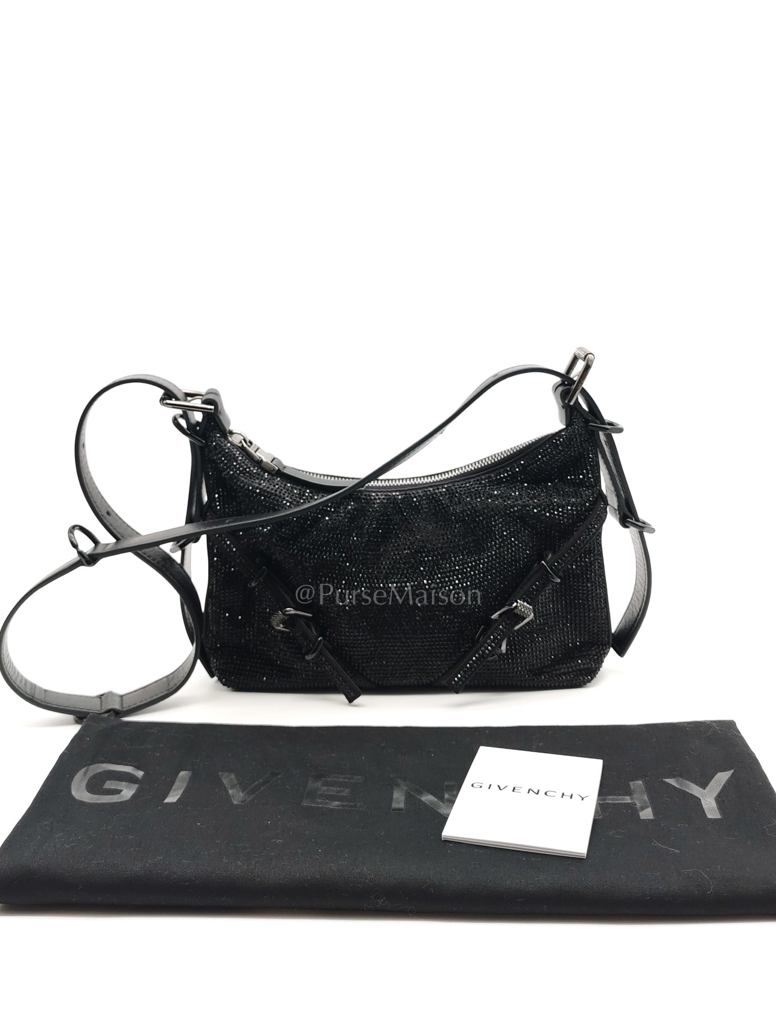 Vouyou Shoulder Bag in Black Satin with Rhinestone | Purse Maison Luxury Bags Shop