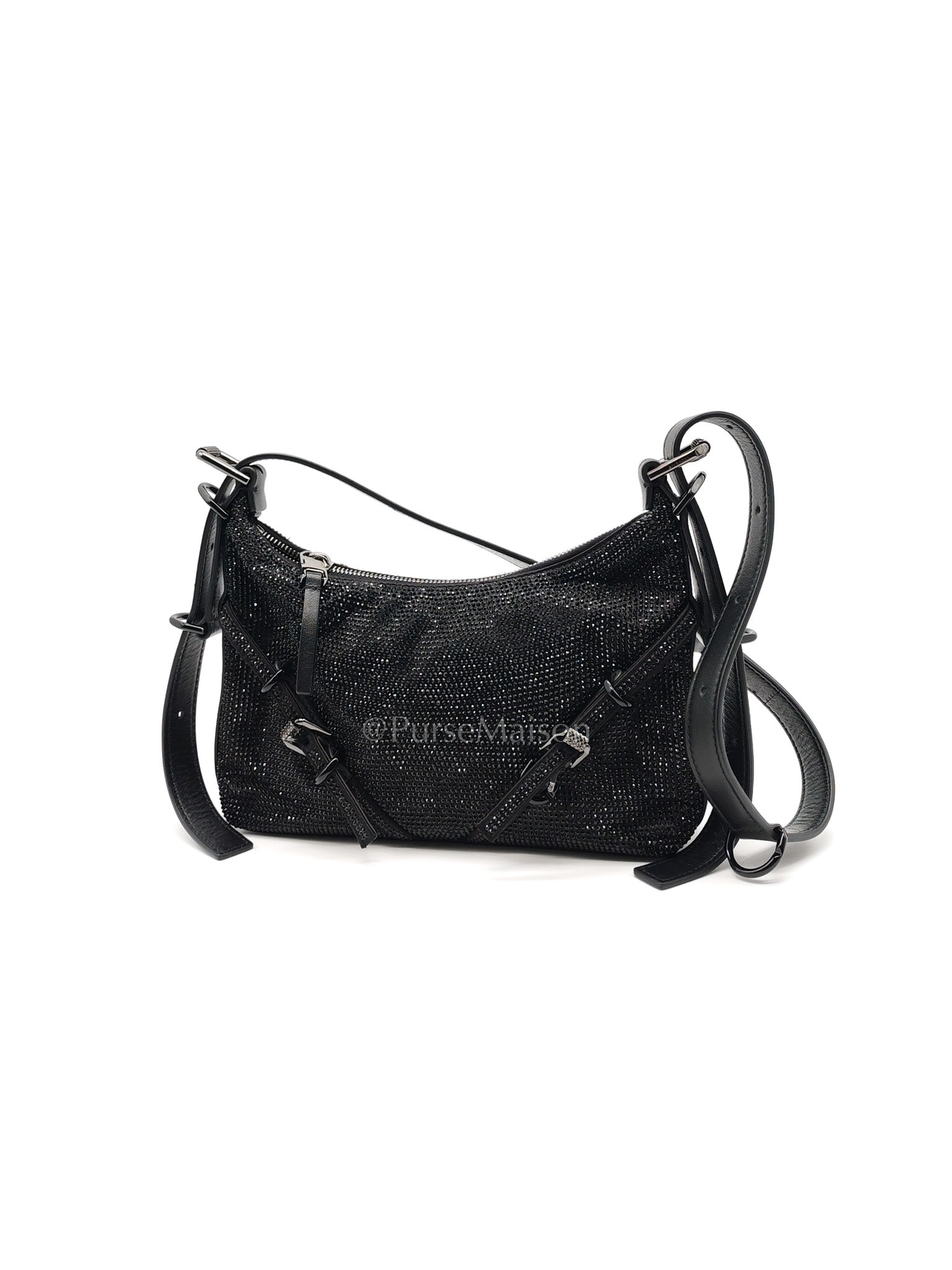 Vouyou Shoulder Bag in Black Satin with Rhinestone | Purse Maison Luxury Bags Shop