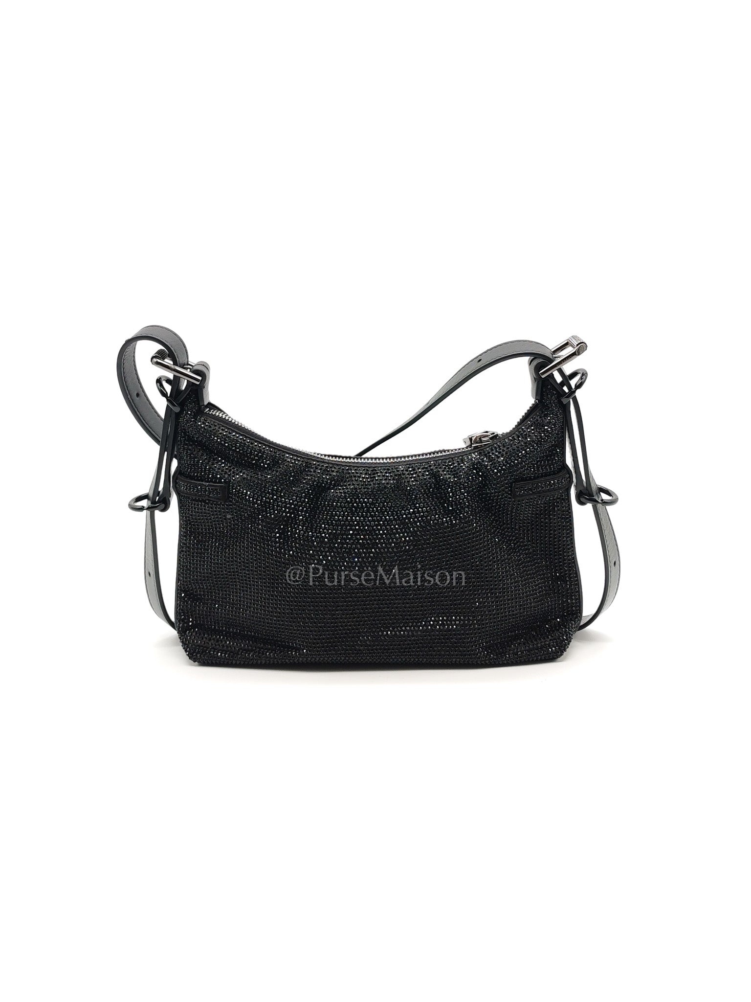 Vouyou Shoulder Bag in Black Satin with Rhinestone | Purse Maison Luxury Bags Shop