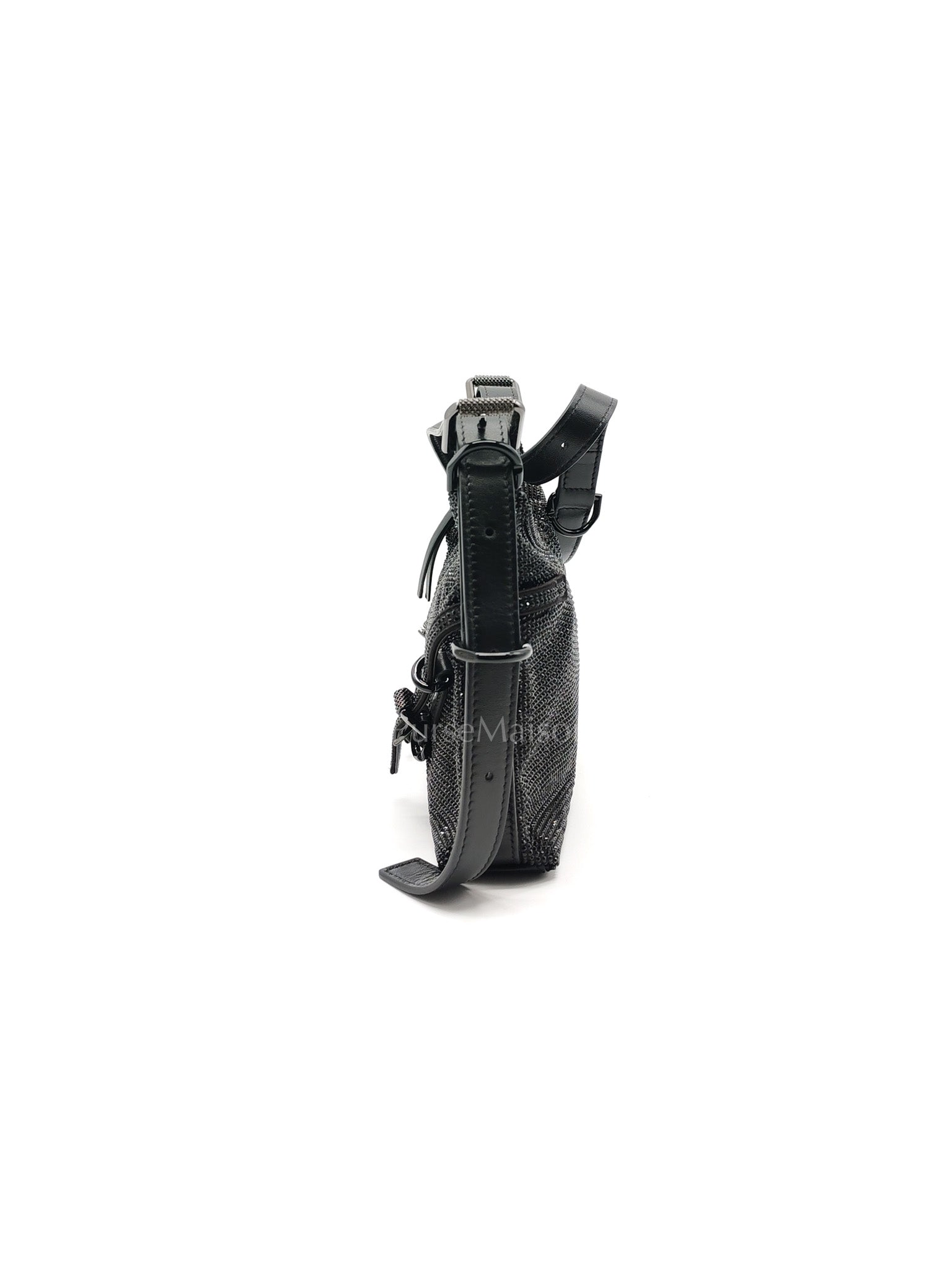 Vouyou Shoulder Bag in Black Satin with Rhinestone | Purse Maison Luxury Bags Shop