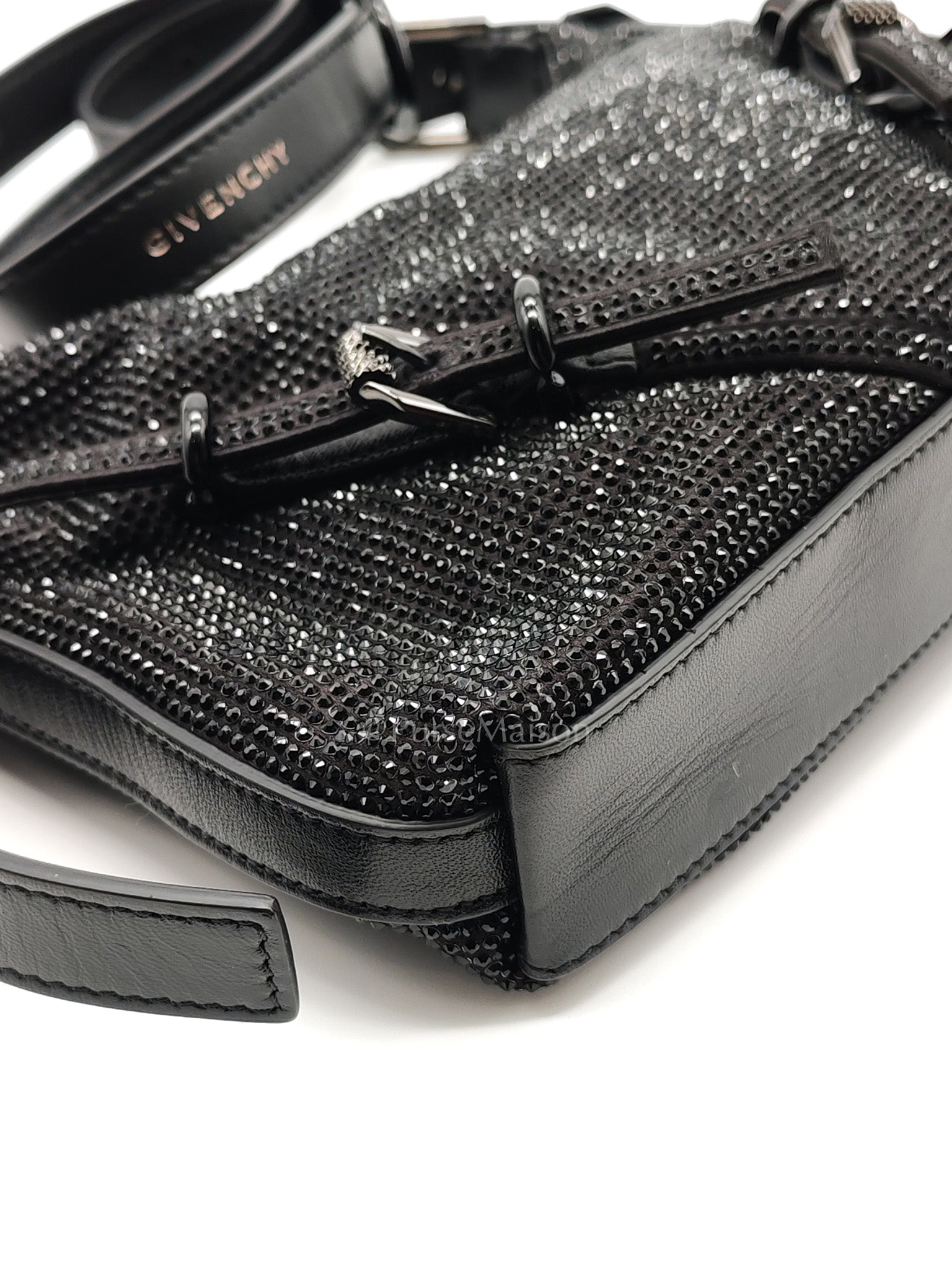 Vouyou Shoulder Bag in Black Satin with Rhinestone | Purse Maison Luxury Bags Shop