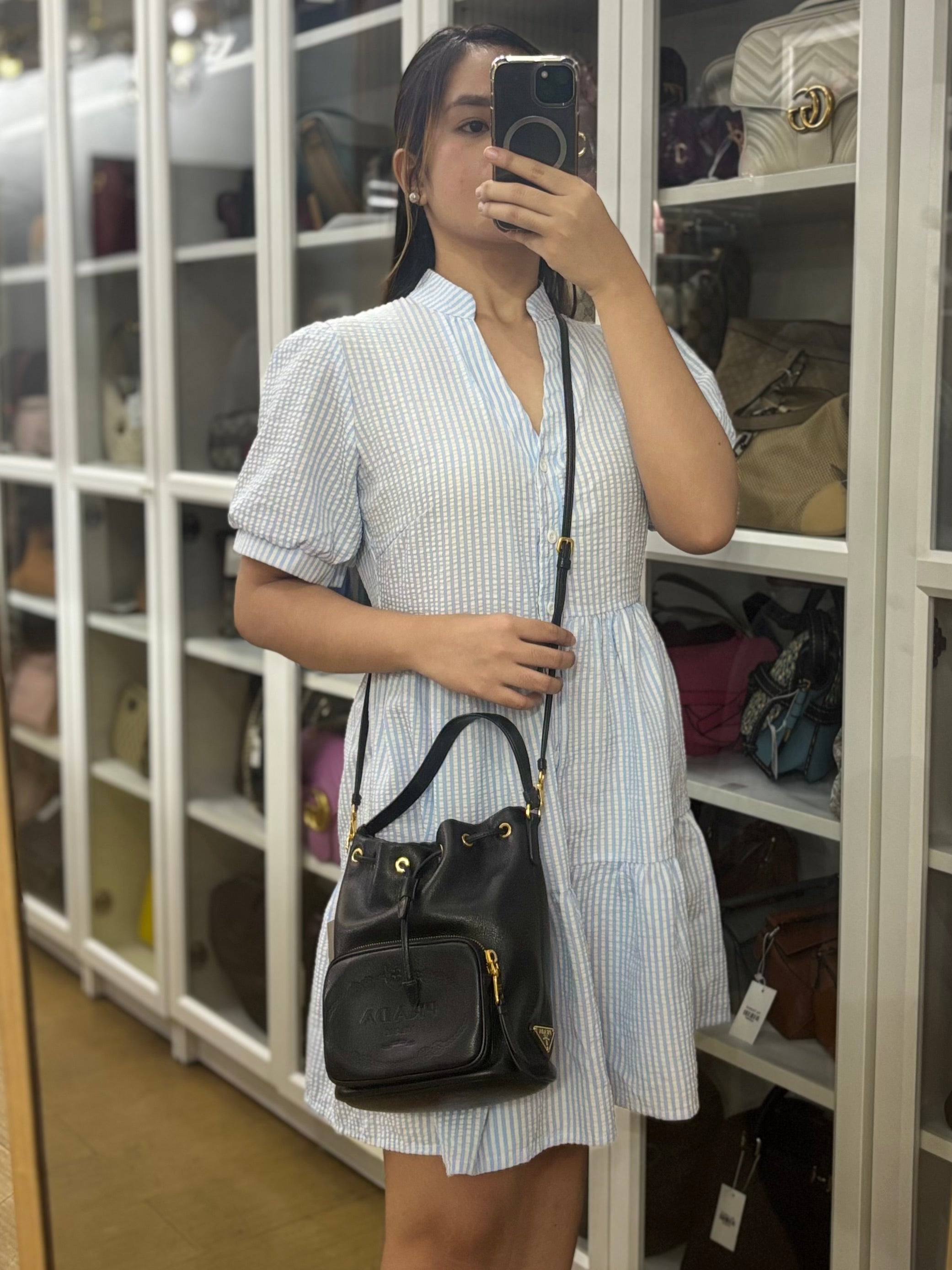 Glace Calfskin Embossed Sacchiello Bucket Bag | Purse Maison Luxury Bags Shop