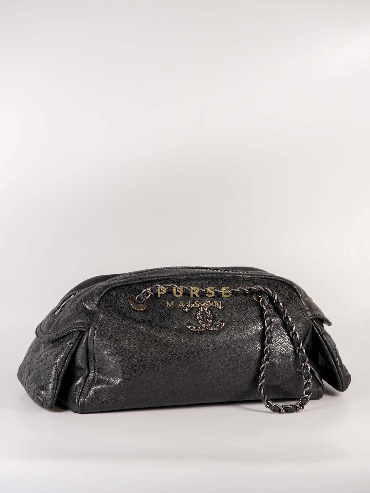 Glazed Bowling Bag Large in Black Caviar Leather and Ruthenium Hardware (Series 13) | Purse Maison Luxury Bags Shop