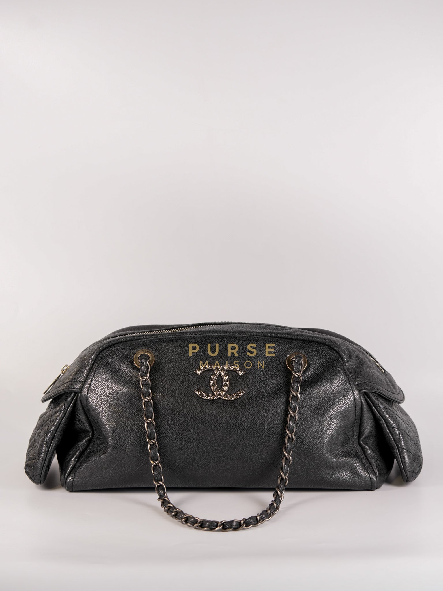 Glazed Bowling Bag Large in Black Caviar Leather and Ruthenium Hardware (Series 13) | Purse Maison Luxury Bags Shop