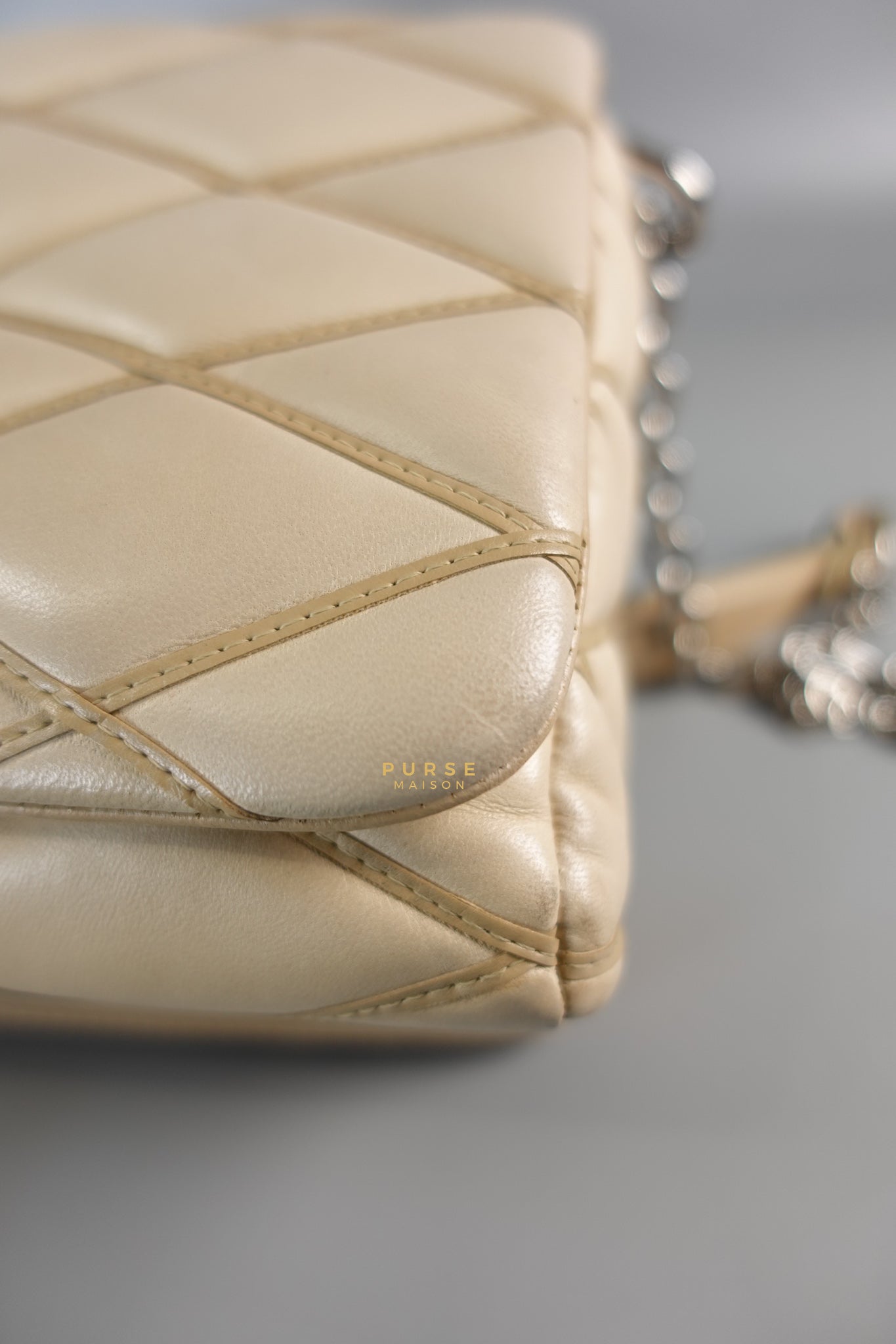 Go 14 Malletage MM in Light Beige Quilted Lambskin Leather and Silver Hardware (Date code: TR1155) | Purse Maison Luxury Bags Shop