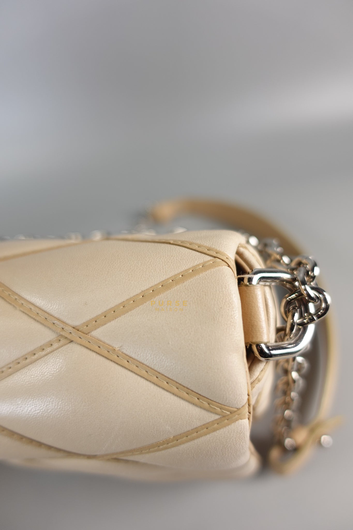 Go 14 Malletage MM in Light Beige Quilted Lambskin Leather and Silver Hardware (Date code: TR1155) | Purse Maison Luxury Bags Shop