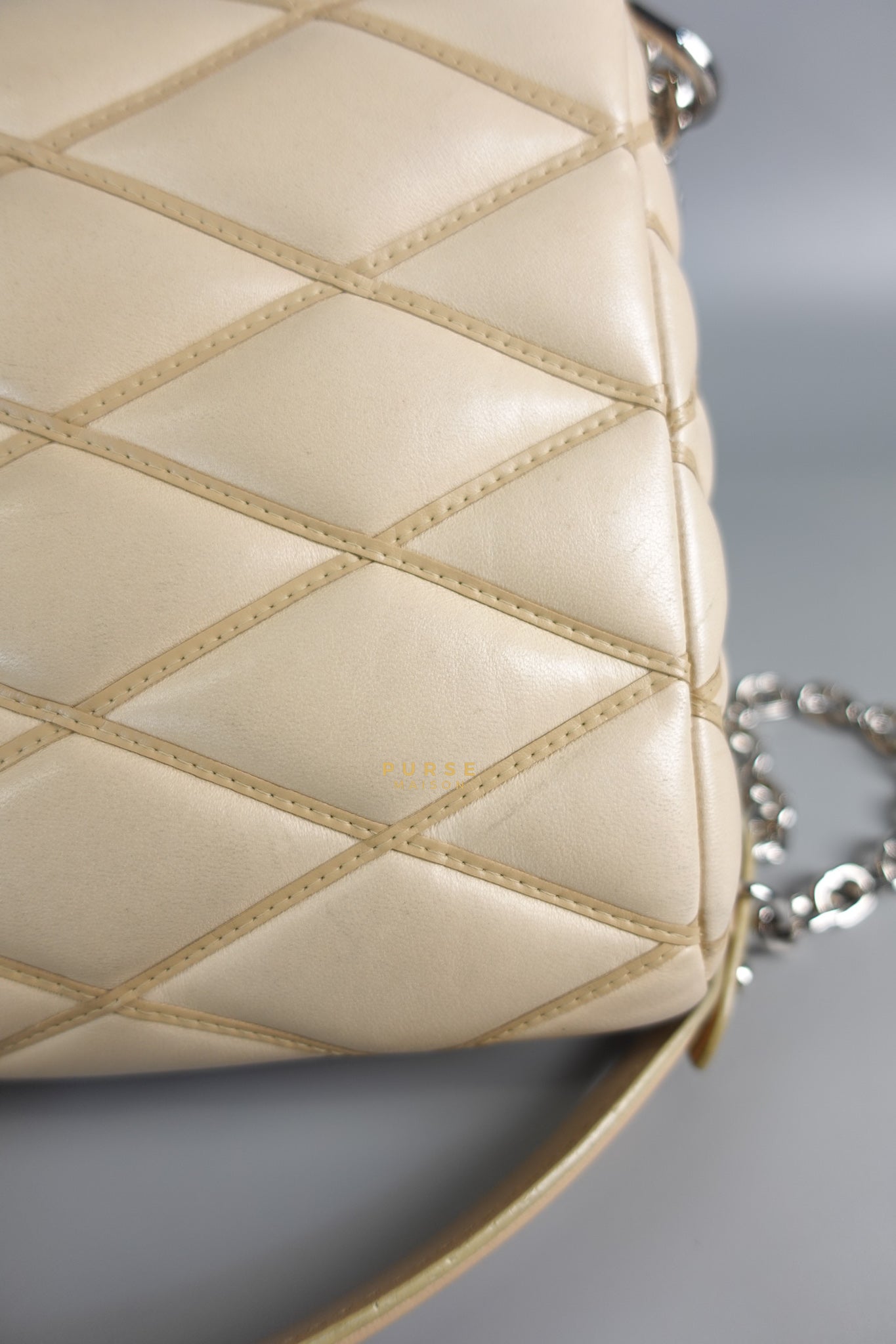 Go 14 Malletage MM in Light Beige Quilted Lambskin Leather and Silver Hardware (Date code: TR1155) | Purse Maison Luxury Bags Shop