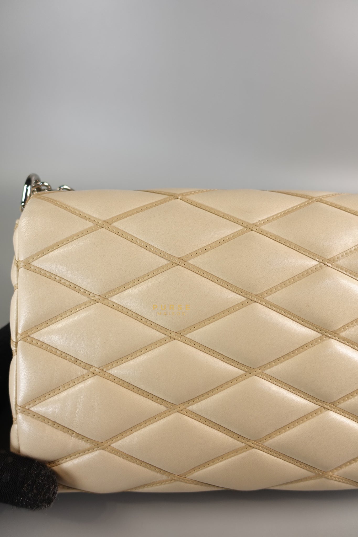 Go 14 Malletage MM in Light Beige Quilted Lambskin Leather and Silver Hardware (Date code: TR1155) | Purse Maison Luxury Bags Shop