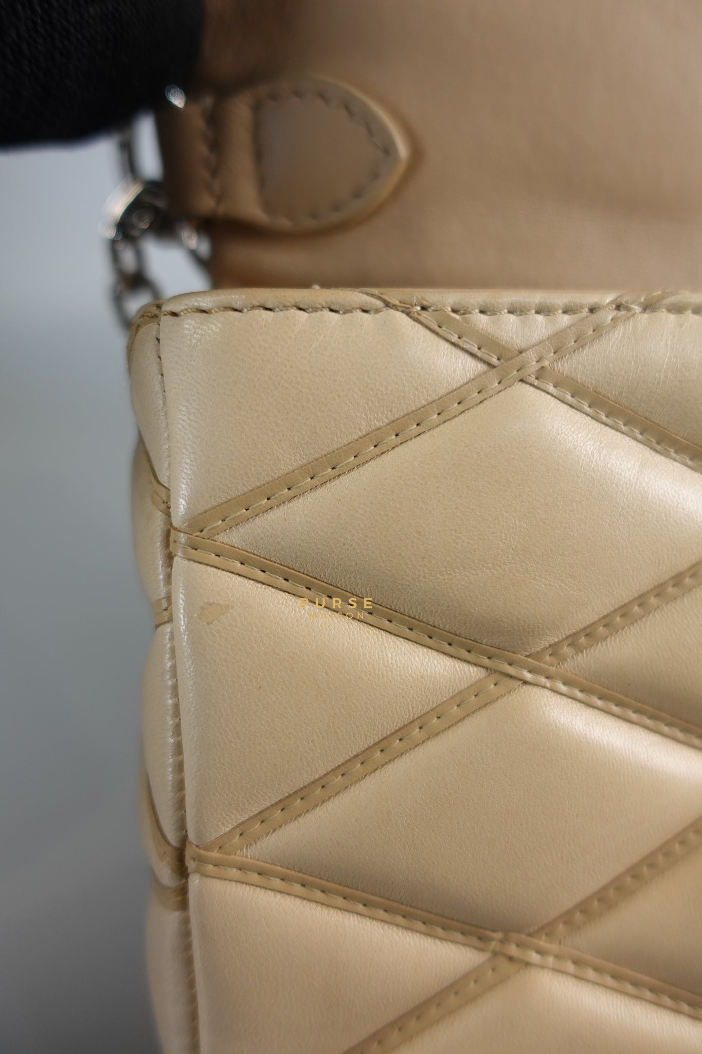 Go 14 Malletage MM in Light Beige Quilted Lambskin Leather and Silver Hardware (Date code: TR1155) | Purse Maison Luxury Bags Shop