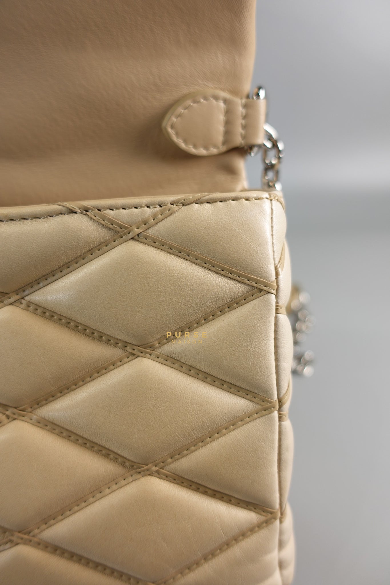 Go 14 Malletage MM in Light Beige Quilted Lambskin Leather and Silver Hardware (Date code: TR1155) | Purse Maison Luxury Bags Shop