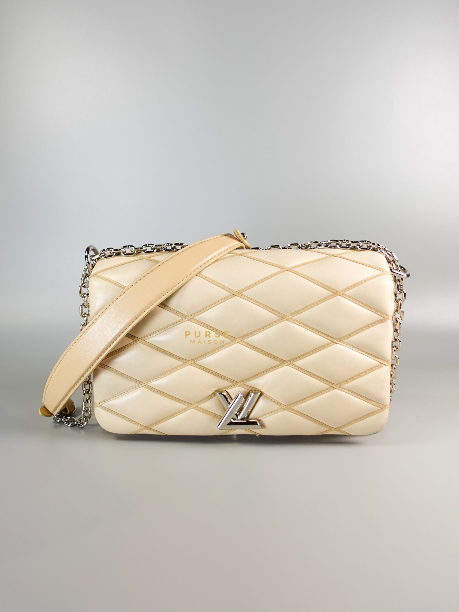 Go 14 Malletage MM in Light Beige Quilted Lambskin Leather and Silver Hardware (Date code: TR1155) | Purse Maison Luxury Bags Shop